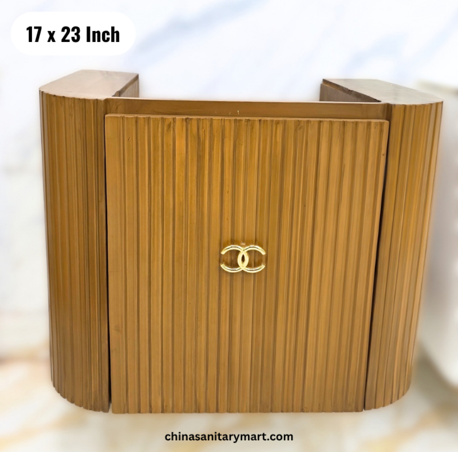19x27 wooden texture basin cabinet, fluted wooden bathroom vanity, white top basin cabinet, basin vanity with faucet and mirror, modern bathroom cabinet Bangladesh