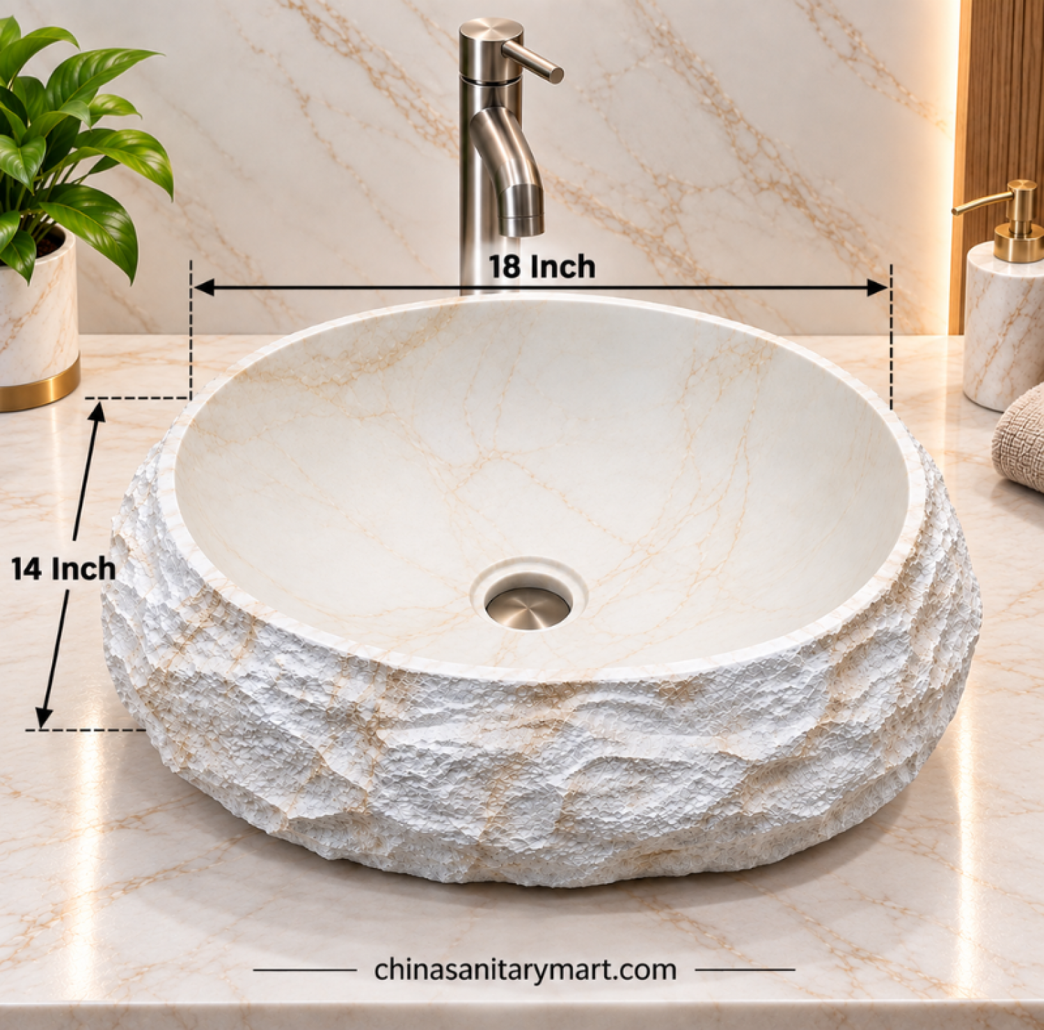 14x18 inch white marble shed stone basin, textured stone countertop basin, white marble oval basin, marble effect wash basin, luxury bathroom basin