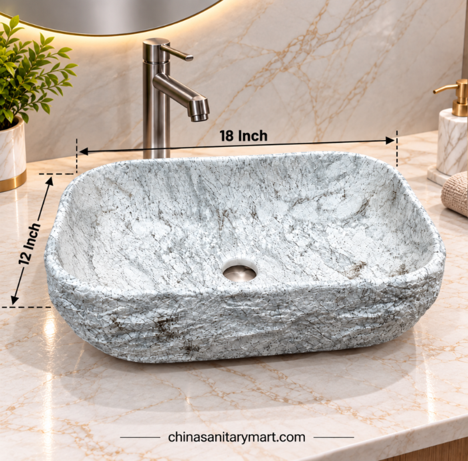12x18 inch grey marble shed stone basin, grey stone countertop basin, marble wash basin, textured stone basin, rectangular grey bathroom basin