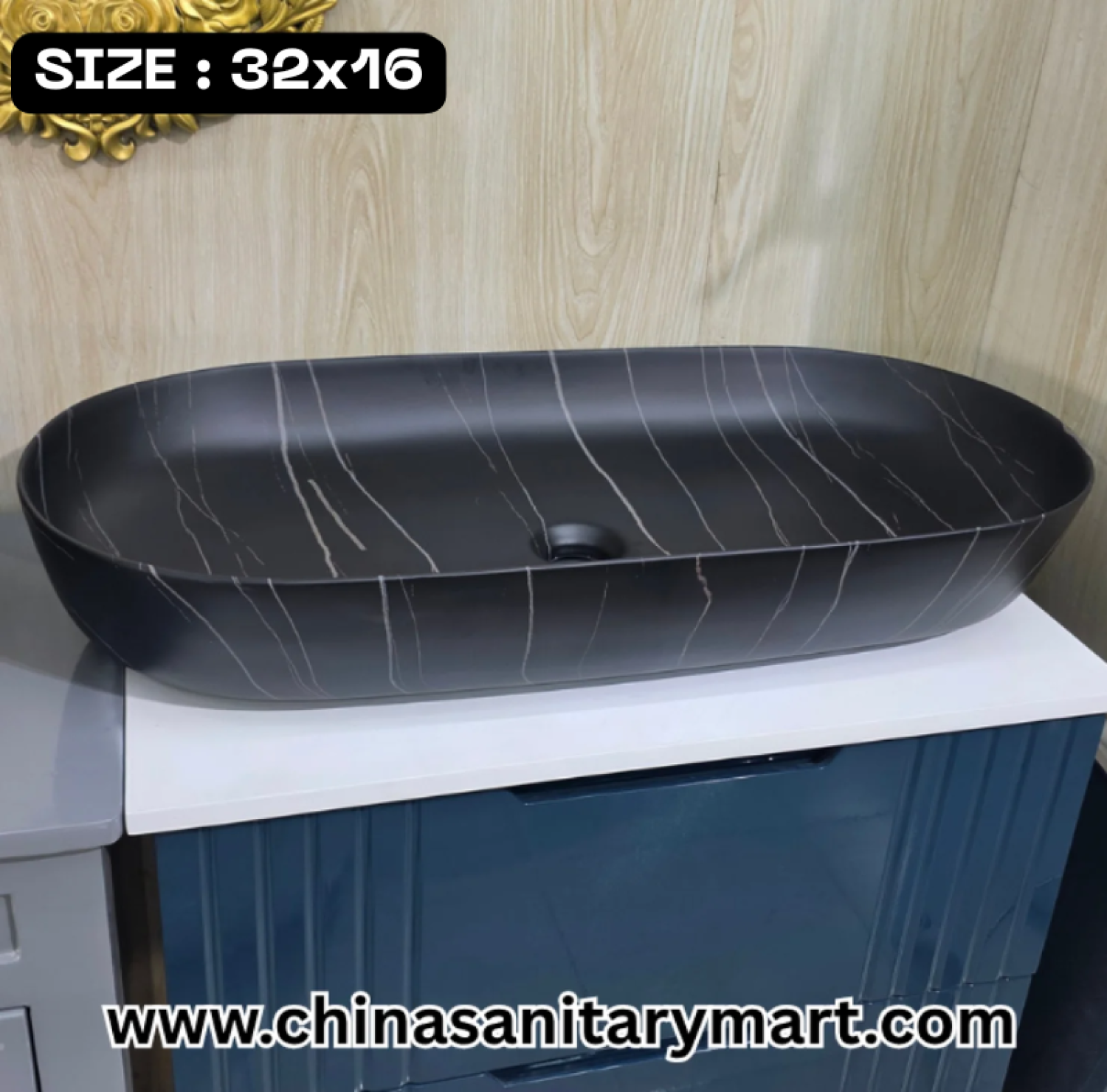 32x16 inch matte black large top basin, black countertop wash basin, large black bathroom basin, marble vein top basin, modern matte black basin