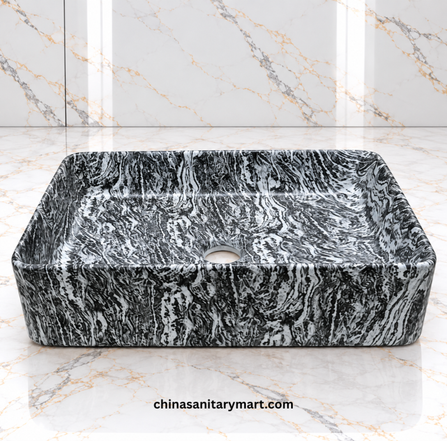 A313C black white top basin, black white marble style wash basin, rectangular artistic countertop basin, designer bathroom basin, black white vanity basin
