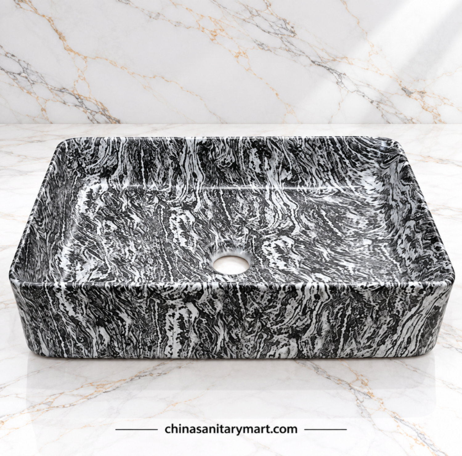 A313C black white top basin, black white marble style wash basin, rectangular artistic countertop basin, designer bathroom basin, black white vanity basin