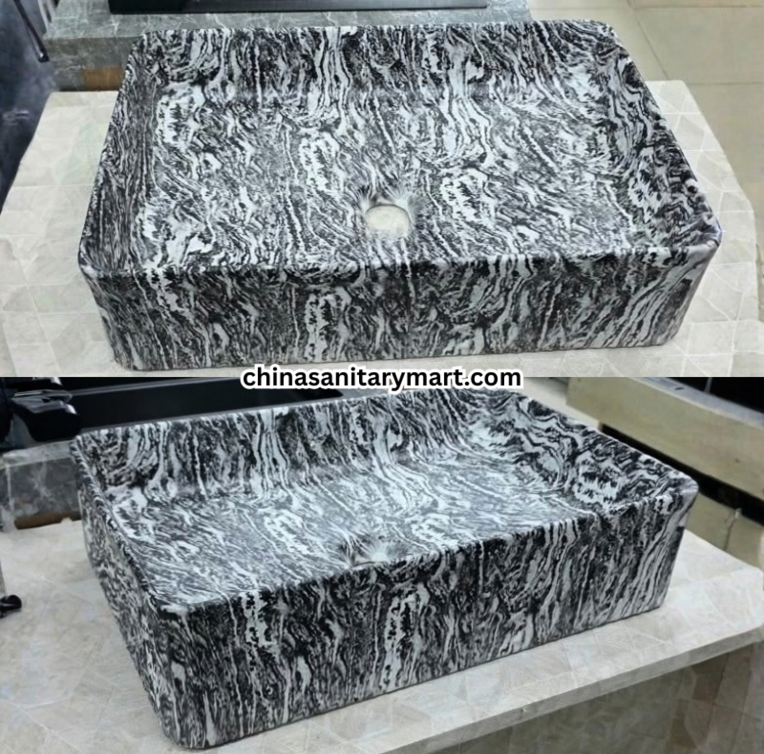 A313C black white top basin, black white marble style wash basin, rectangular artistic countertop basin, designer bathroom basin, black white vanity basin