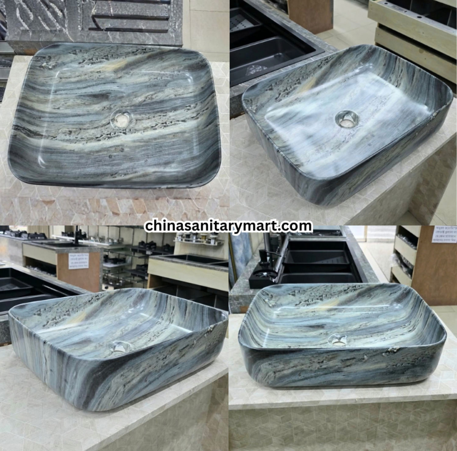 A5014MC 15.5x20 top basin, grey marble style countertop basin, rectangular grey wash basin, designer marble bathroom basin, modern top basin