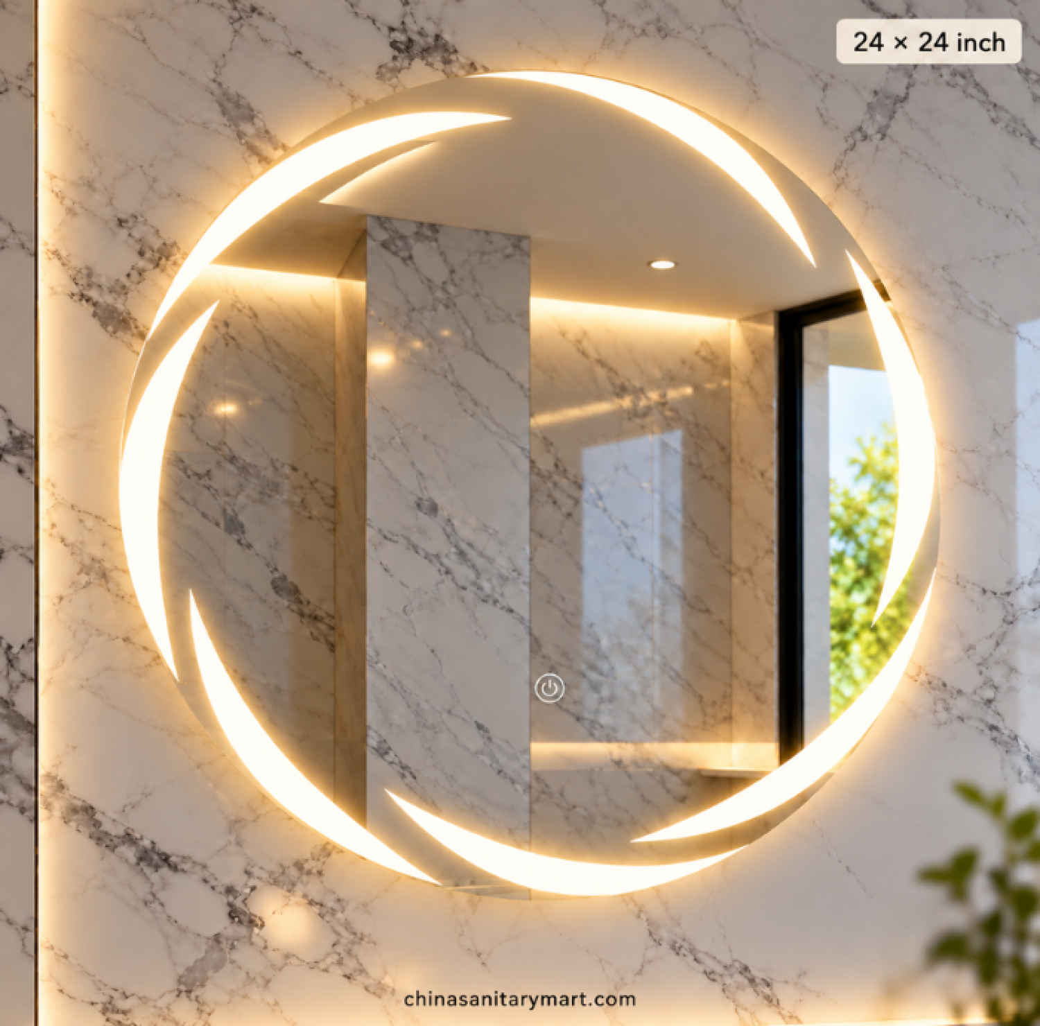 18x28 circular LED mirror, frosted inside bathroom mirror, round LED vanity mirror, illuminated circular mirror, modern bathroom LED mirror, frosted LED bathroom mirror