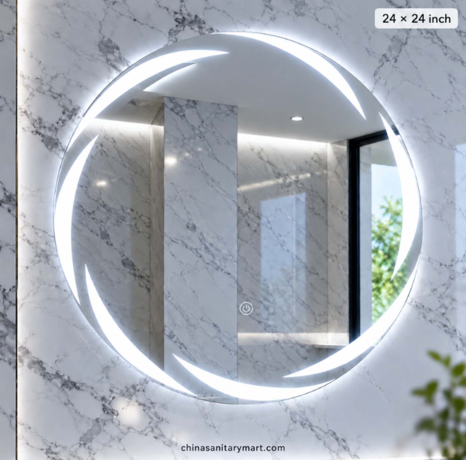 18x28 circular LED mirror, frosted inside bathroom mirror, round LED vanity mirror, illuminated circular mirror, modern bathroom LED mirror, frosted LED bathroom mirror