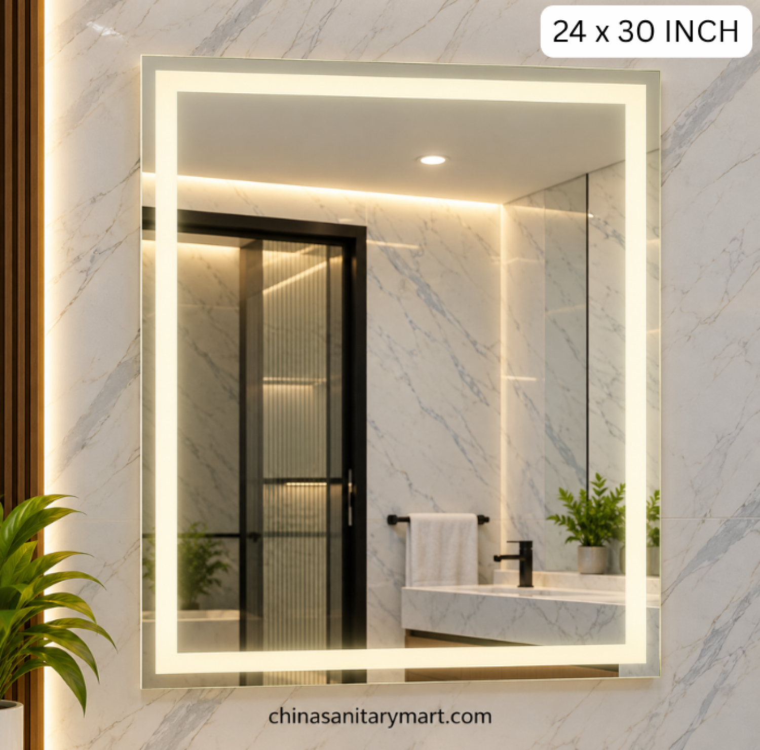 24x30 rectangle LED mirror, frosted inside LED mirror, rectangular bathroom mirror, LED vanity mirror, modern wall mirror, frosted LED bathroom mirror