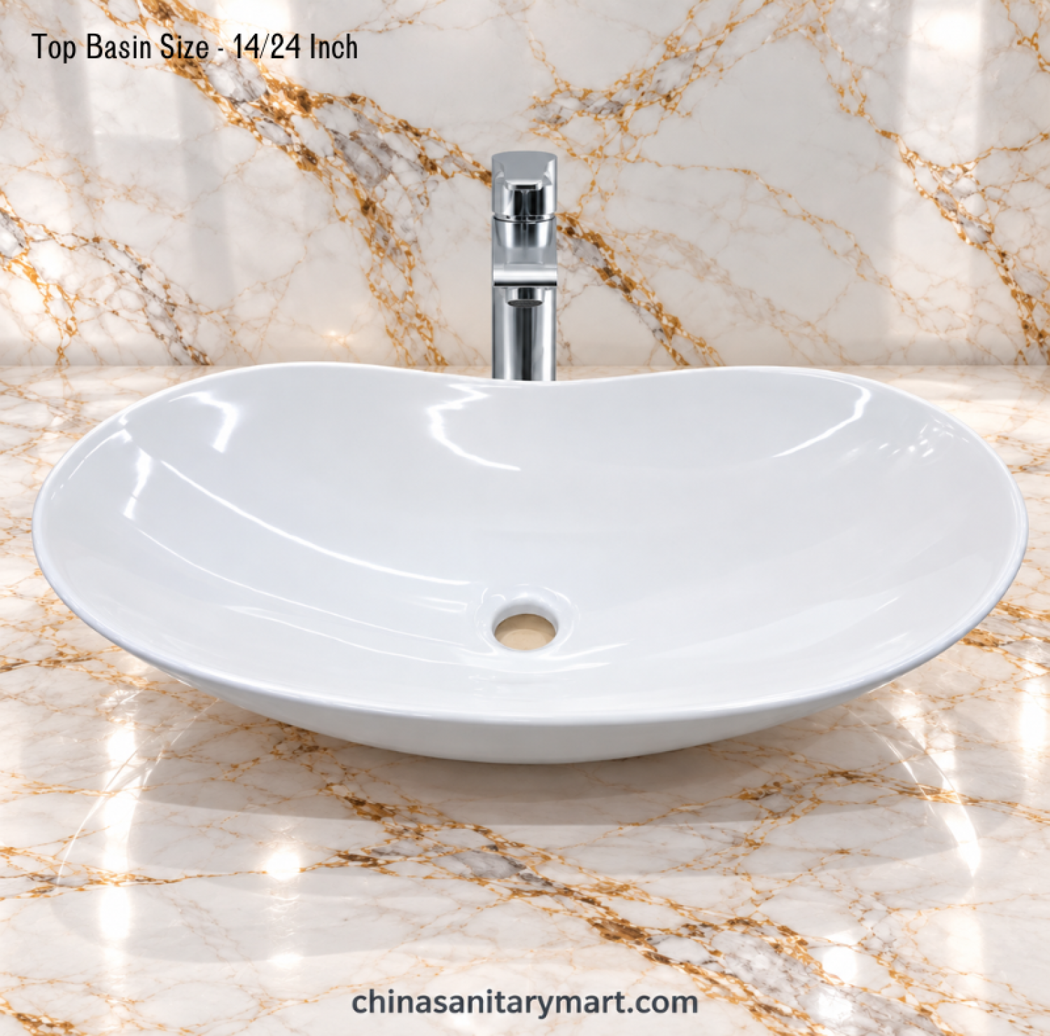 14x24 boat shape white top basin, glossy white countertop basin, elongated bathroom wash basin, modern white vanity basin, curved boat shape basin
