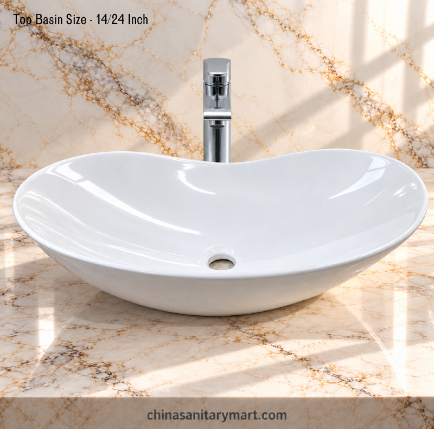14x24 boat shape white top basin, glossy white countertop basin, elongated bathroom wash basin, modern white vanity basin, curved boat shape basin