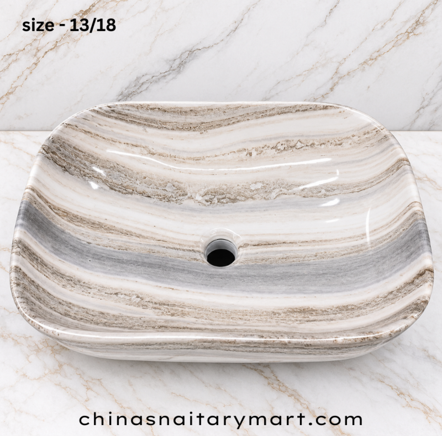 13x18 inch grey marble shed top basin, grey marble style countertop basin, rectangular wash basin with rounded corners, glossy grey beige marble basin, designer bathroom top basin