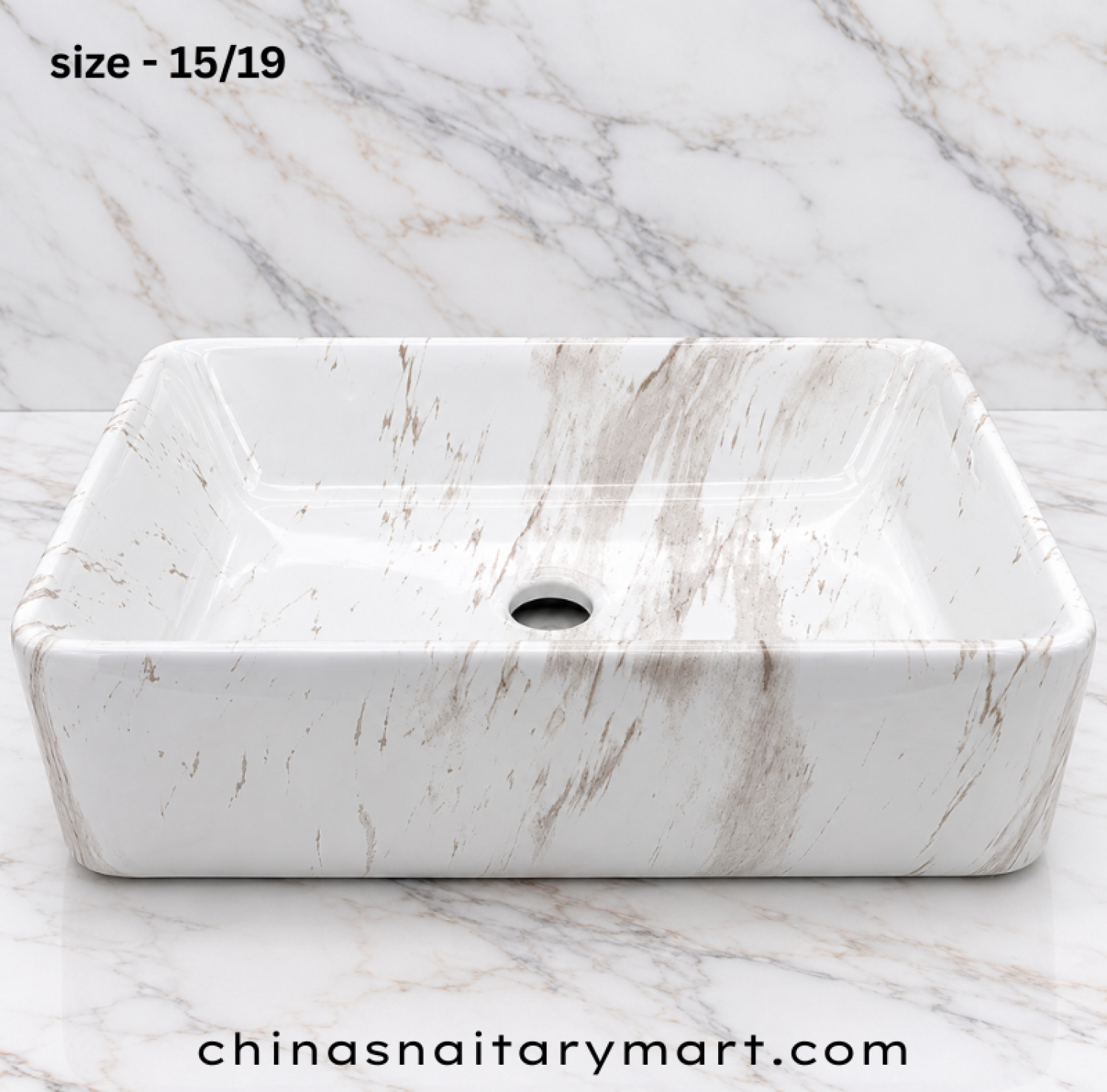 15x19 inch white marble shed top basin, rectangular white marble wash basin, glossy white patterned countertop basin, white beige marble designer basin, modern bathroom top basin