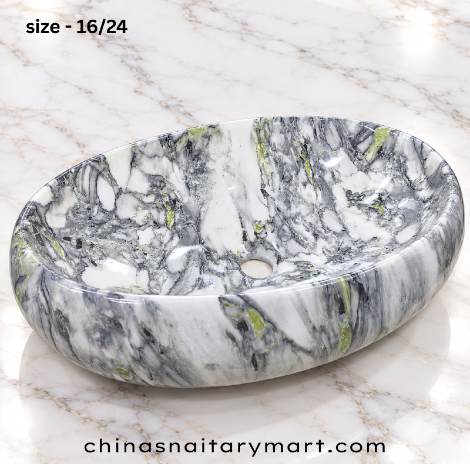 ORI-M396-1 16x24 inch grey marble top basin, oval grey marble wash basin, grey white patterned countertop basin, glossy designer oval basin, modern bathroom top basin