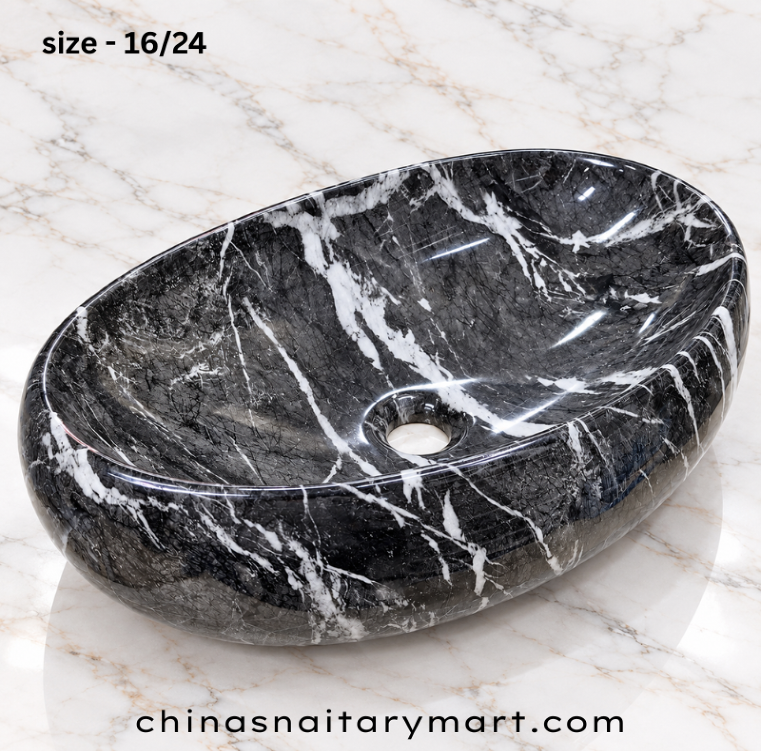 ORI-M396-6 16x24 inch black marble top basin, black oval marble wash basin, black and white marble shed basin, glossy black countertop basin, designer oval bathroom basin