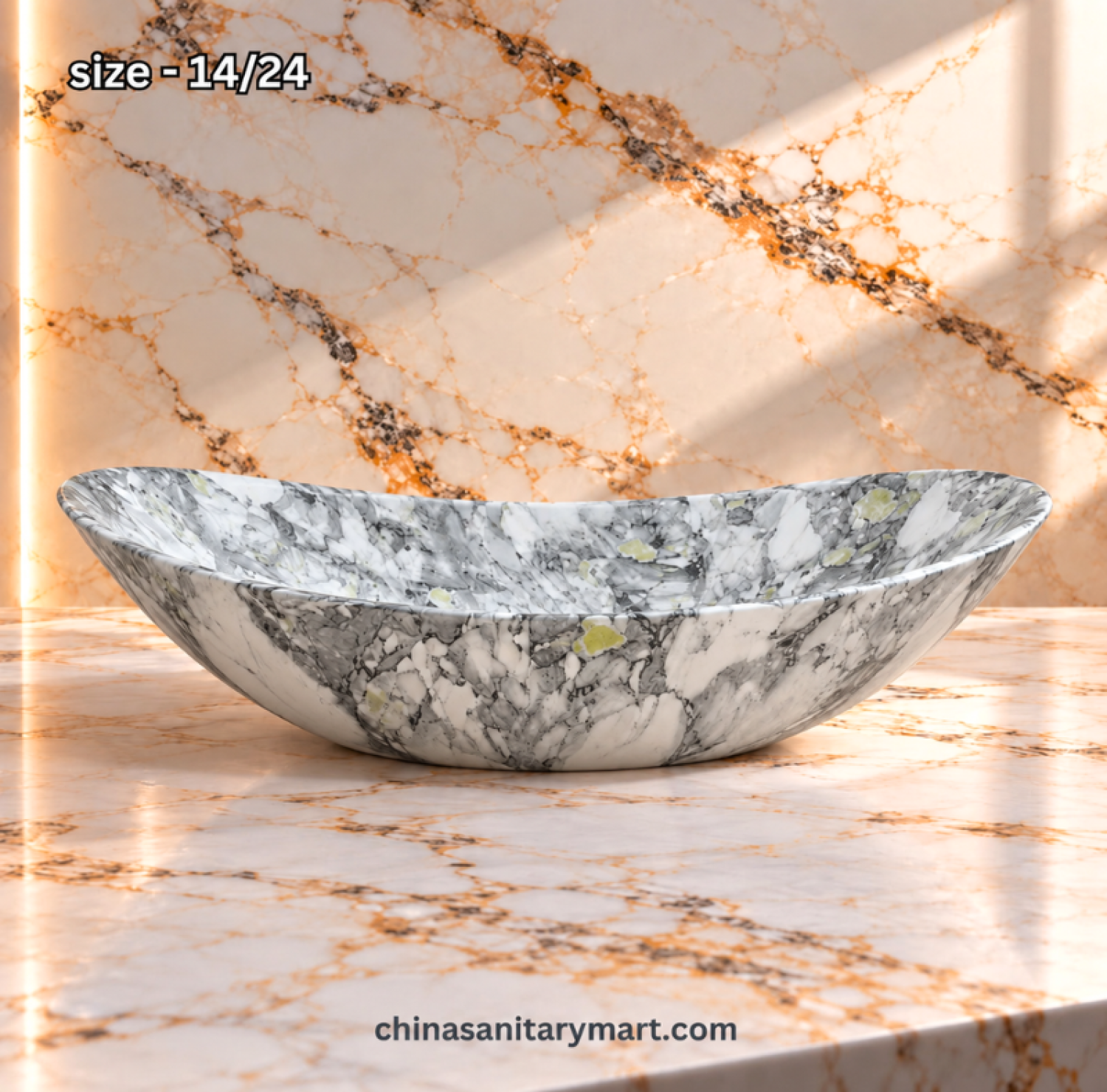 14x24 inch grey marble shed top basin, grey white boat shape basin, oval marble countertop basin, glossy designer wash basin, grey marble bathroom basin