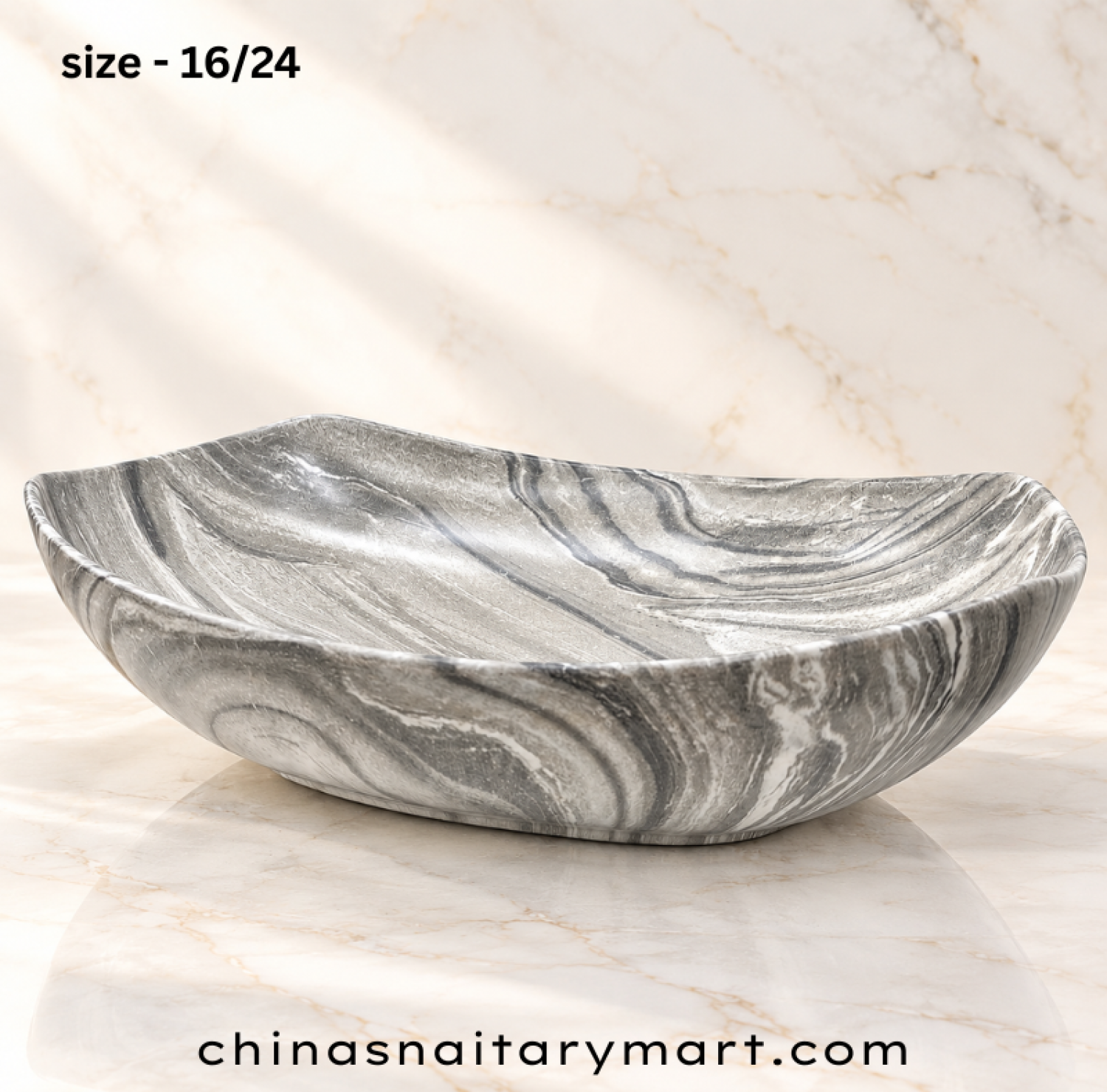 IS-A5166MB 16×22 Inch Matte Grey Marble Shed Top Basin with premium ceramic construction, natural grey marble finish, luxury countertop design