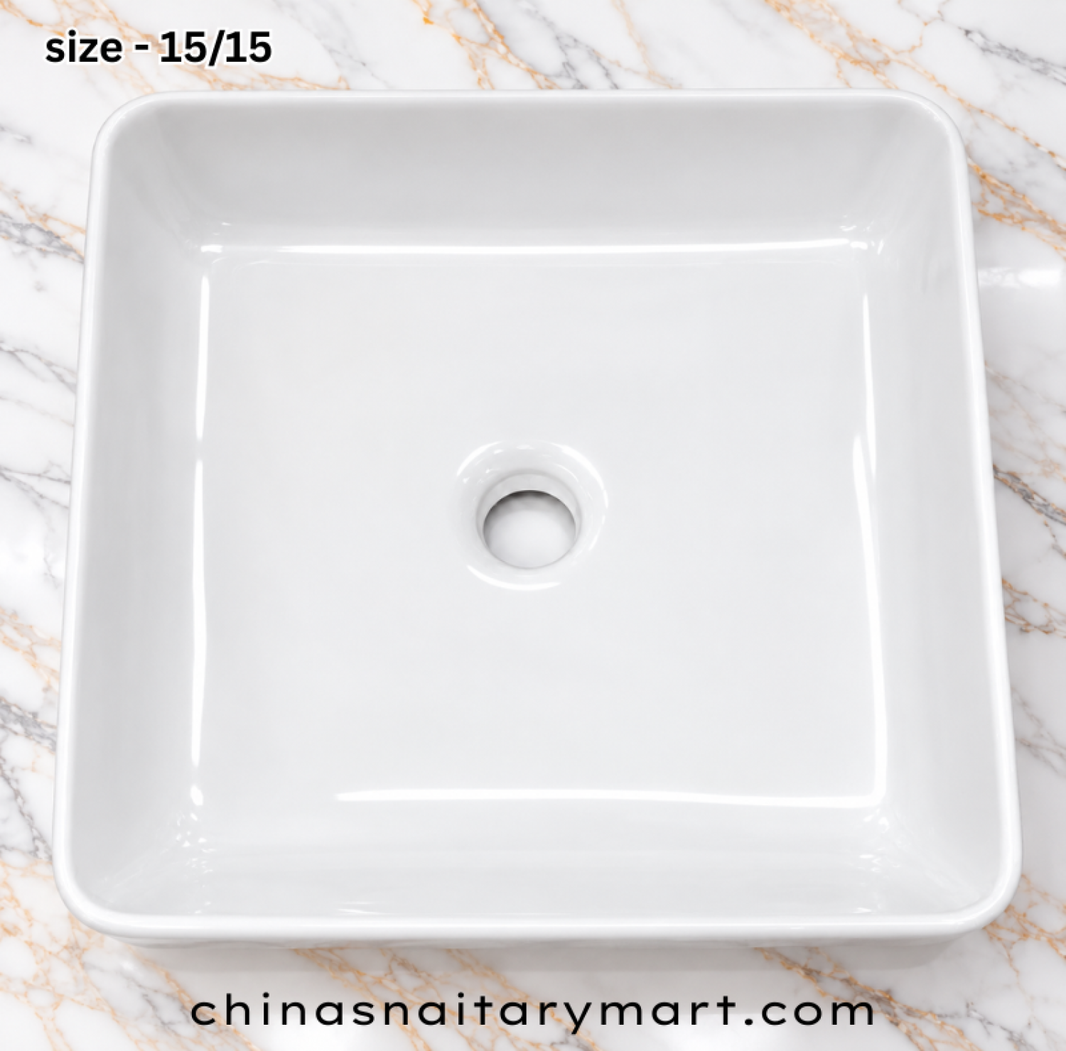 15x15 inch white square top basin, glossy white countertop wash basin, square bathroom vanity basin, white basin with rounded corners, modern square wash basin
