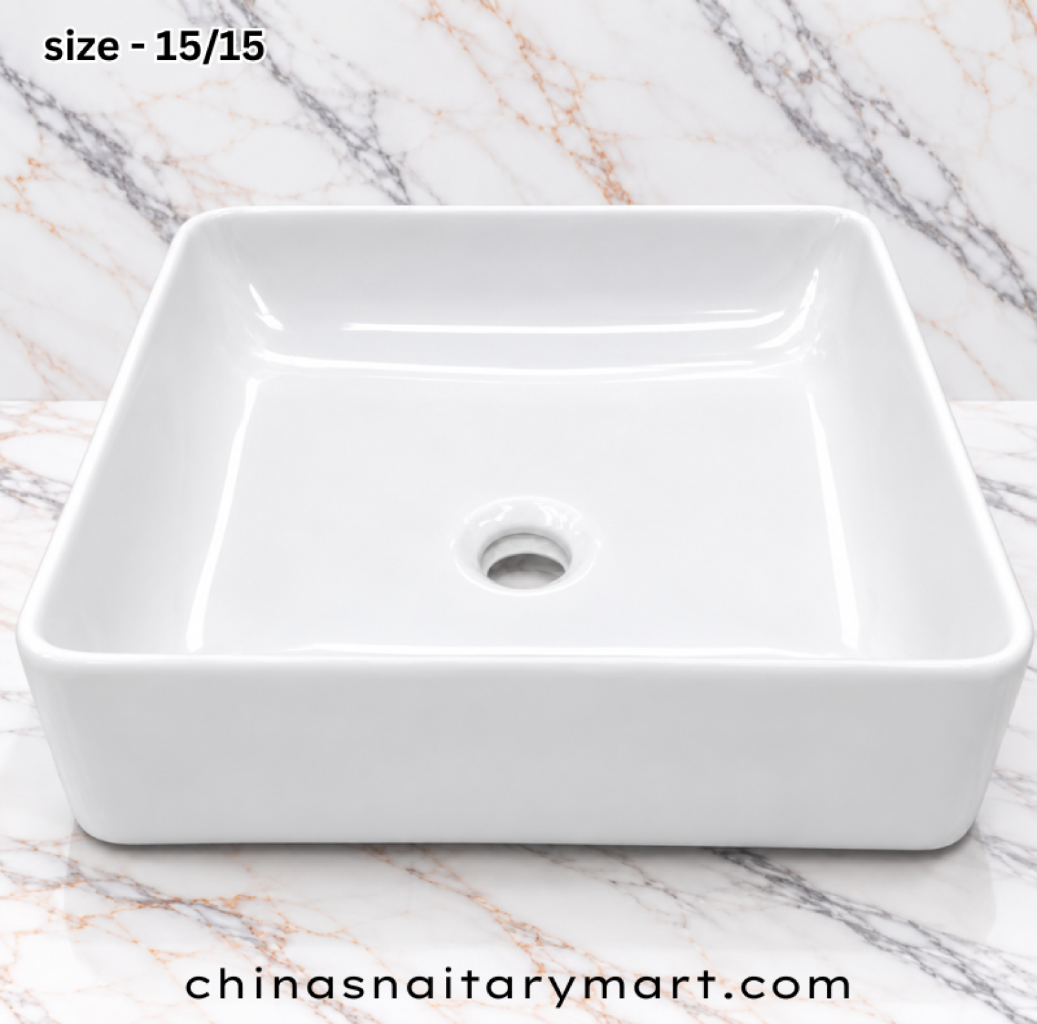 15x15 inch white square top basin, glossy white countertop wash basin, square bathroom vanity basin, white basin with rounded corners, modern square wash basin
