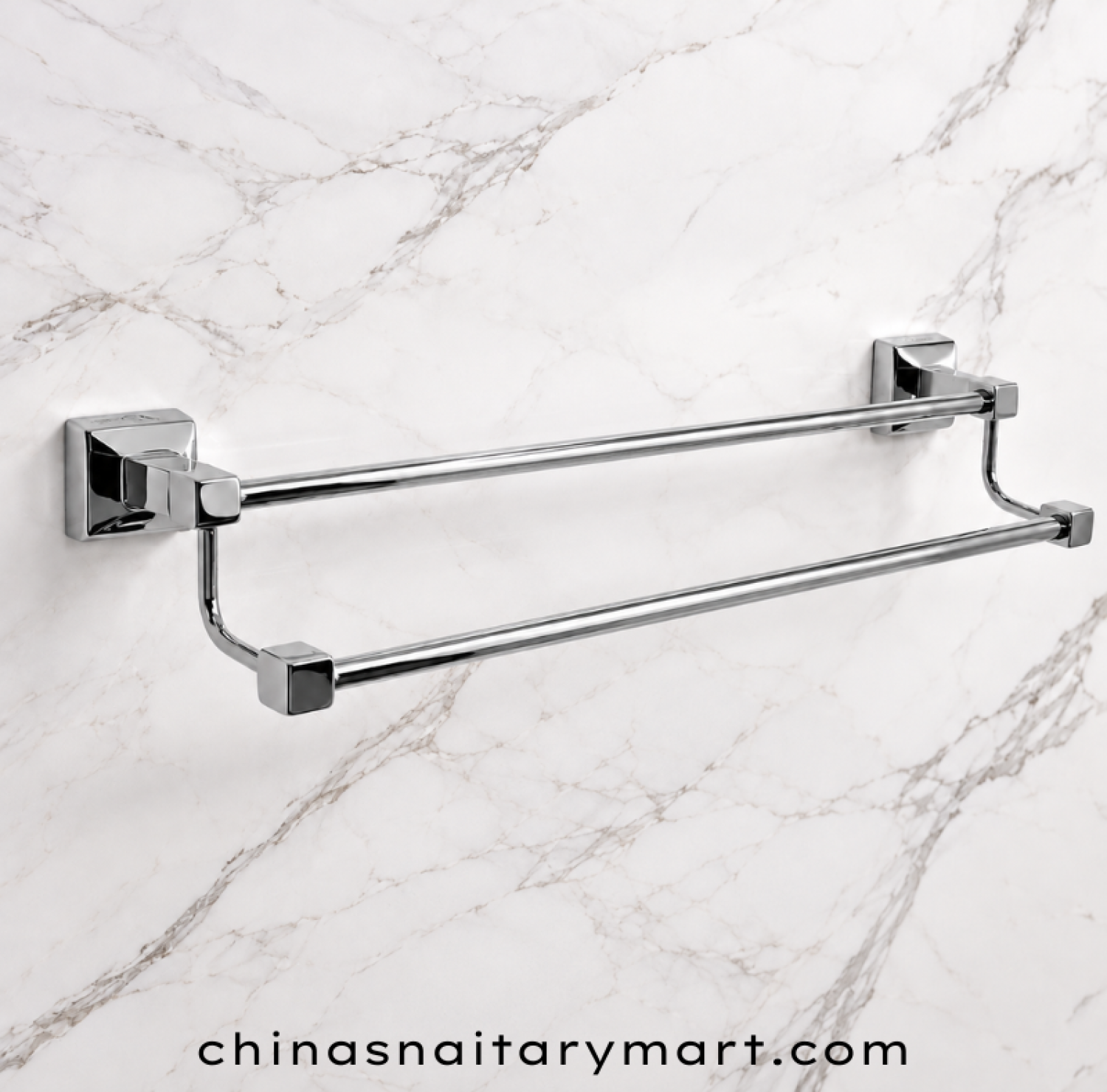 CP double rail towel rack, chrome plated double towel holder, wall mounted chrome towel rack, double bar bathroom towel holder, square bracket towel rack