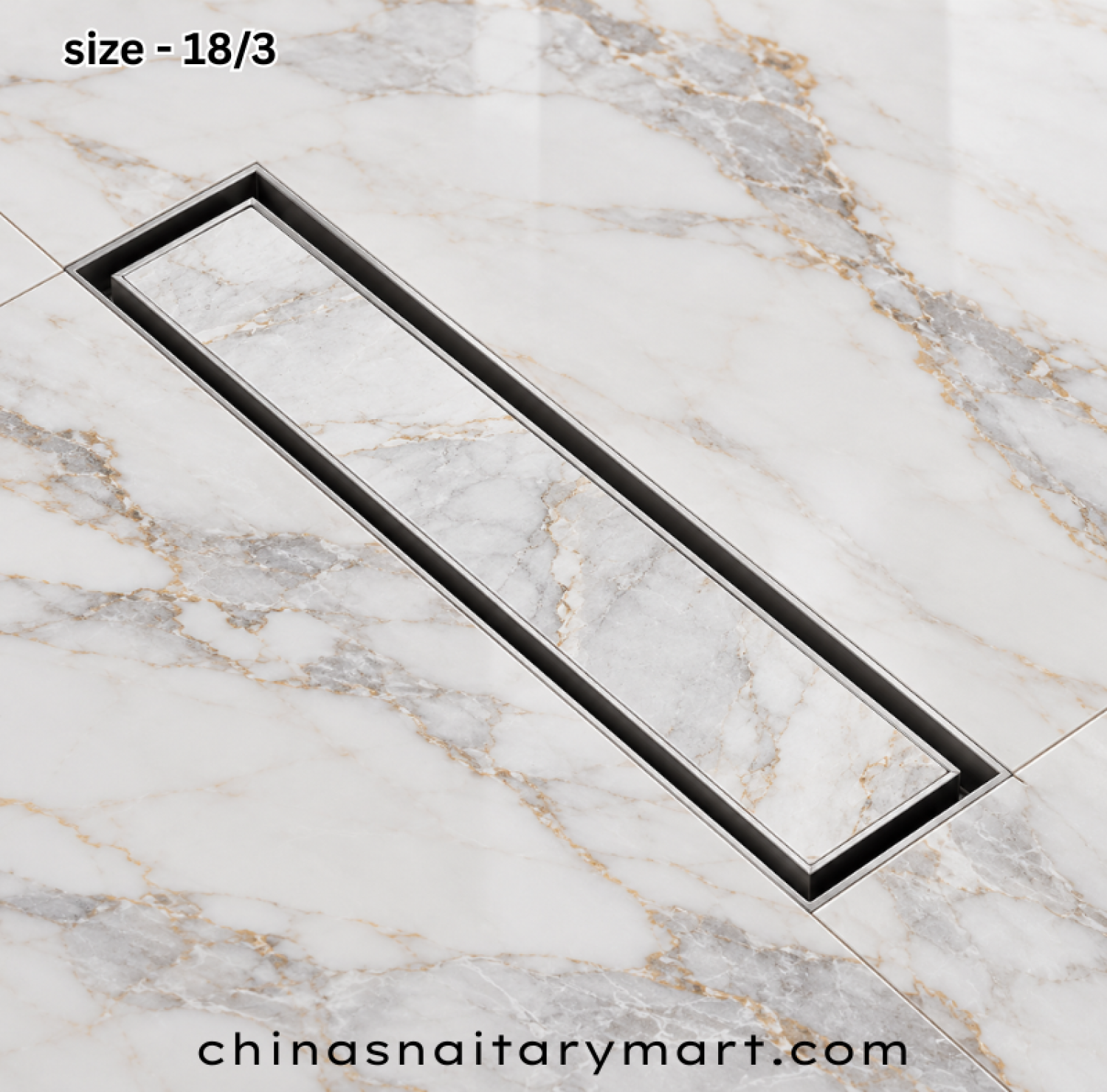 RUUM 18x3 inch invisible floor drain, SS matte tile insert drain, concealed tile cover floor drain, side hole bathroom drain, stainless steel matte floor drain