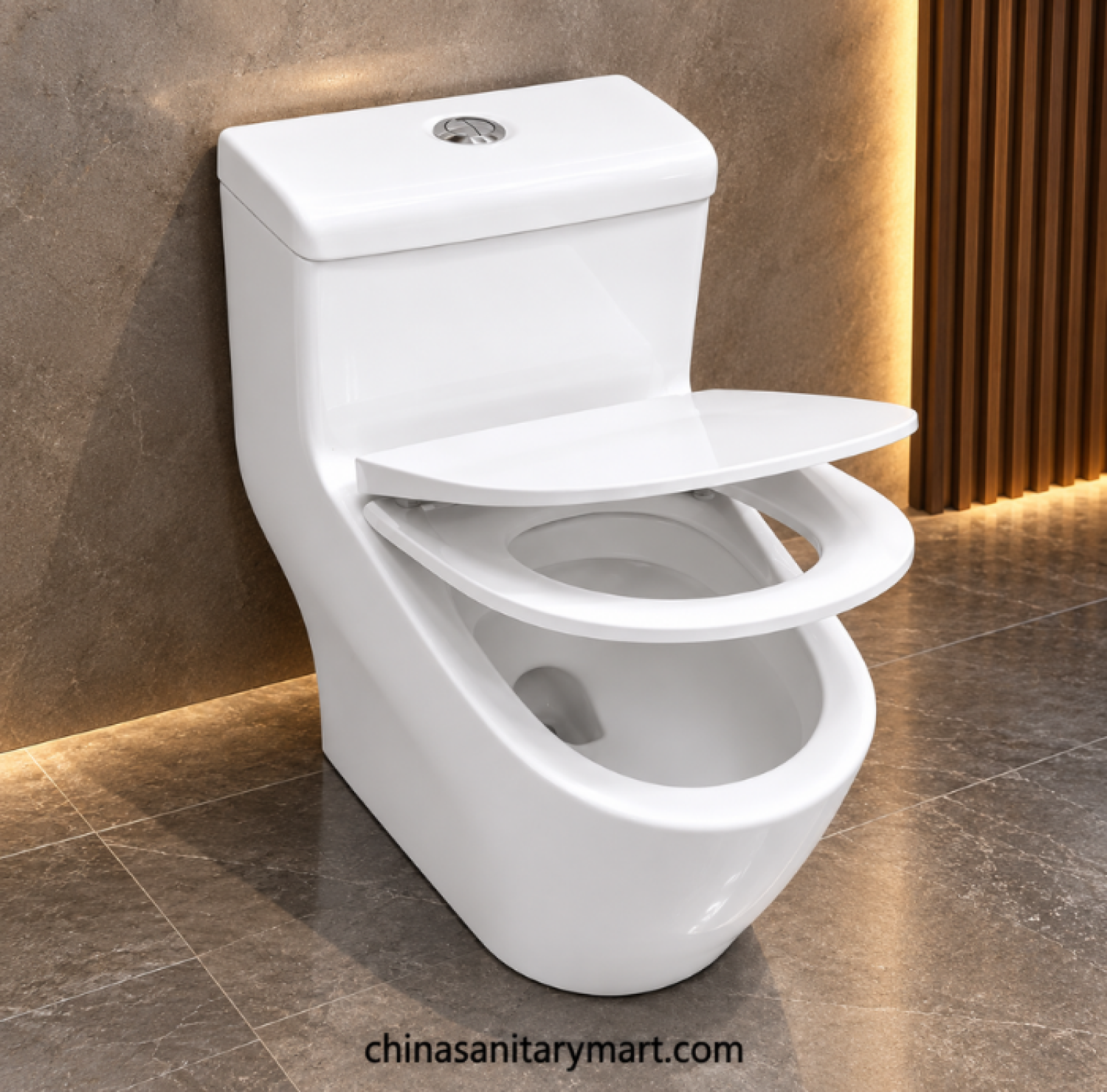 W-212 Jet Flush One Piece Commode, glossy white one piece toilet, modern floor mounted commode, white toilet with integrated cistern, jet flush bathroom toilet Bangladesh