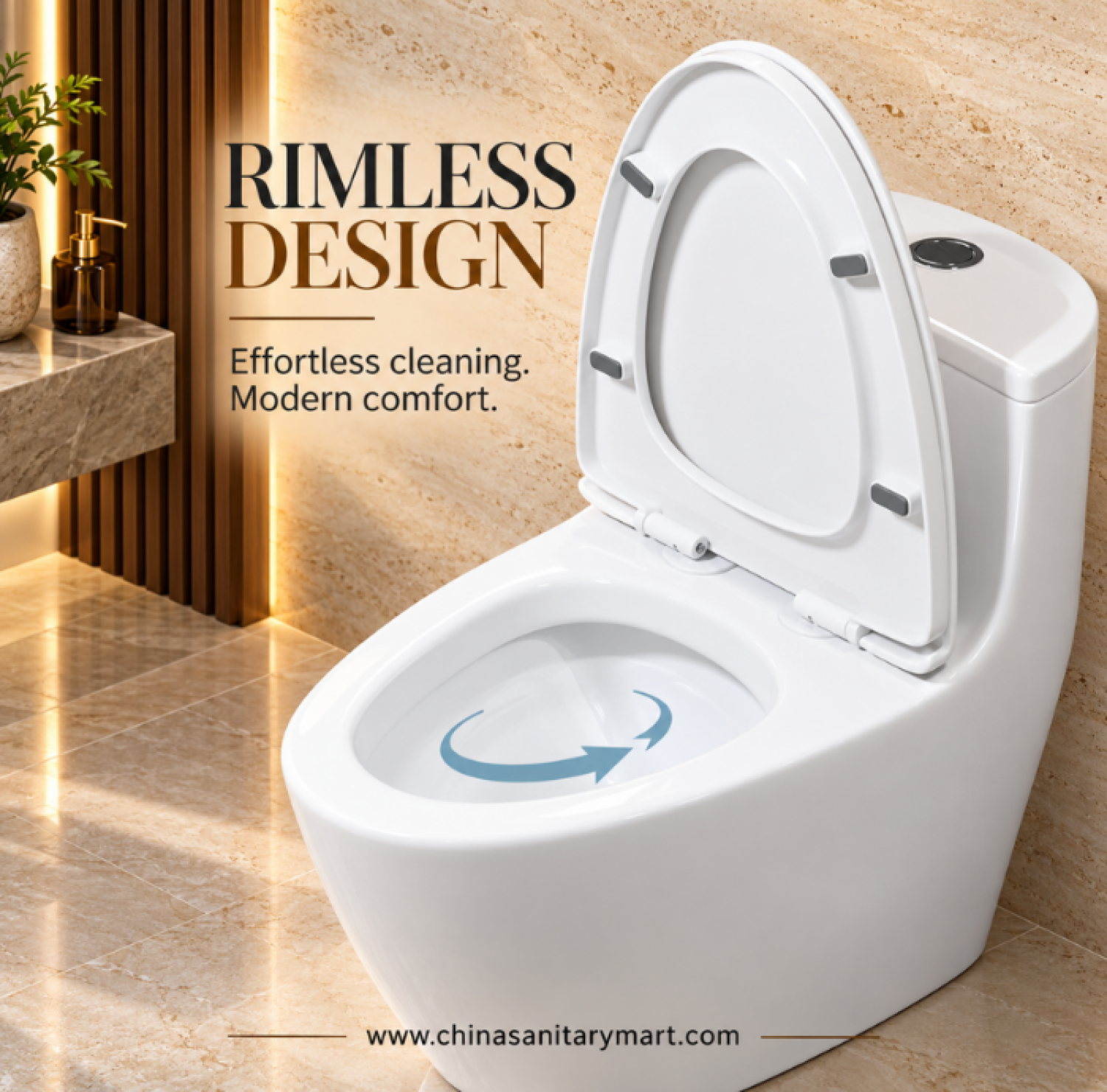 W-536 one piece commode, glossy white ceramic toilet, rimless one piece toilet, soft close commode seat, water saving toilet Bangladesh
