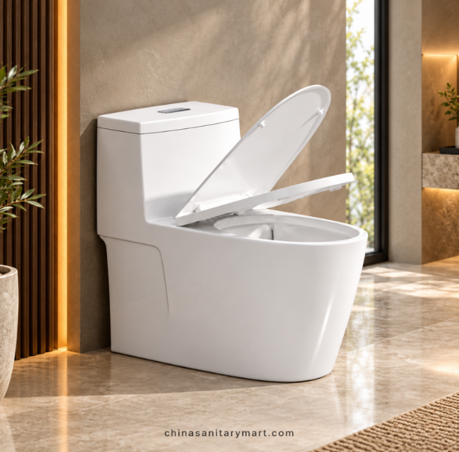 W-580 Tornado Jet Rimless Commode, white one piece toilet, rimless ceramic commode, Tornado Jet Flush toilet, modern floor mounted commode, glossy white bathroom toilet