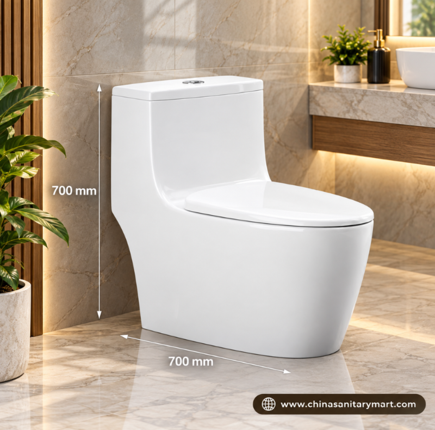 W-210 one piece commode, glossy white siphonic jet flush toilet, rimless floor mounted toilet, soft close toilet seat, modern water saving commode Bangladesh