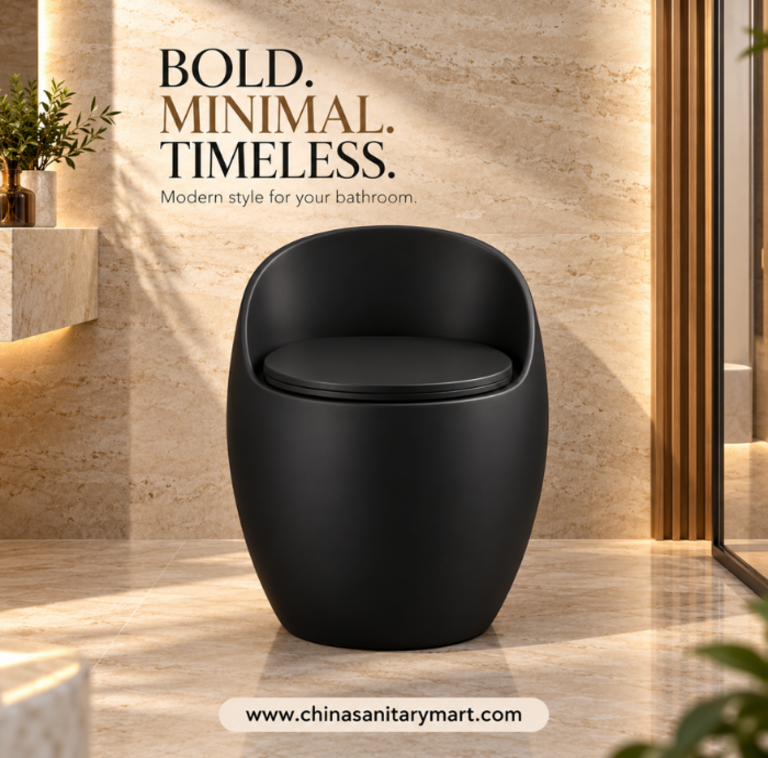 W-D02B matte black egg shape commode, black one piece toilet, modern egg shaped bathroom commode, matte black toilet with integrated cistern, contemporary bathroom sanitary ware
