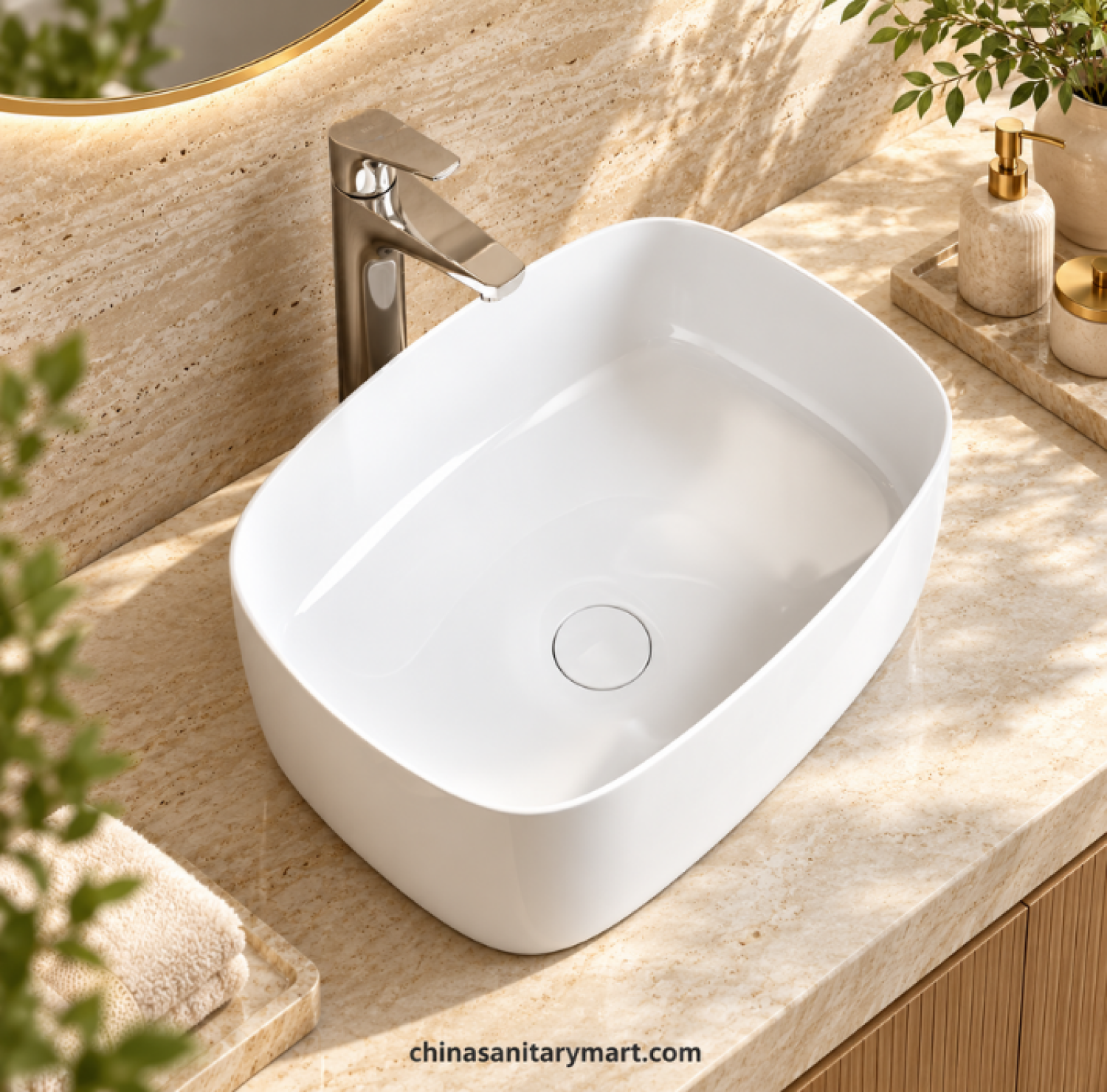 W-9673 premium counter top wash basin, 20x15x5.5 inch wash basin, modern countertop basin, premium bathroom vanity basin, contemporary wash basin Bangladesh