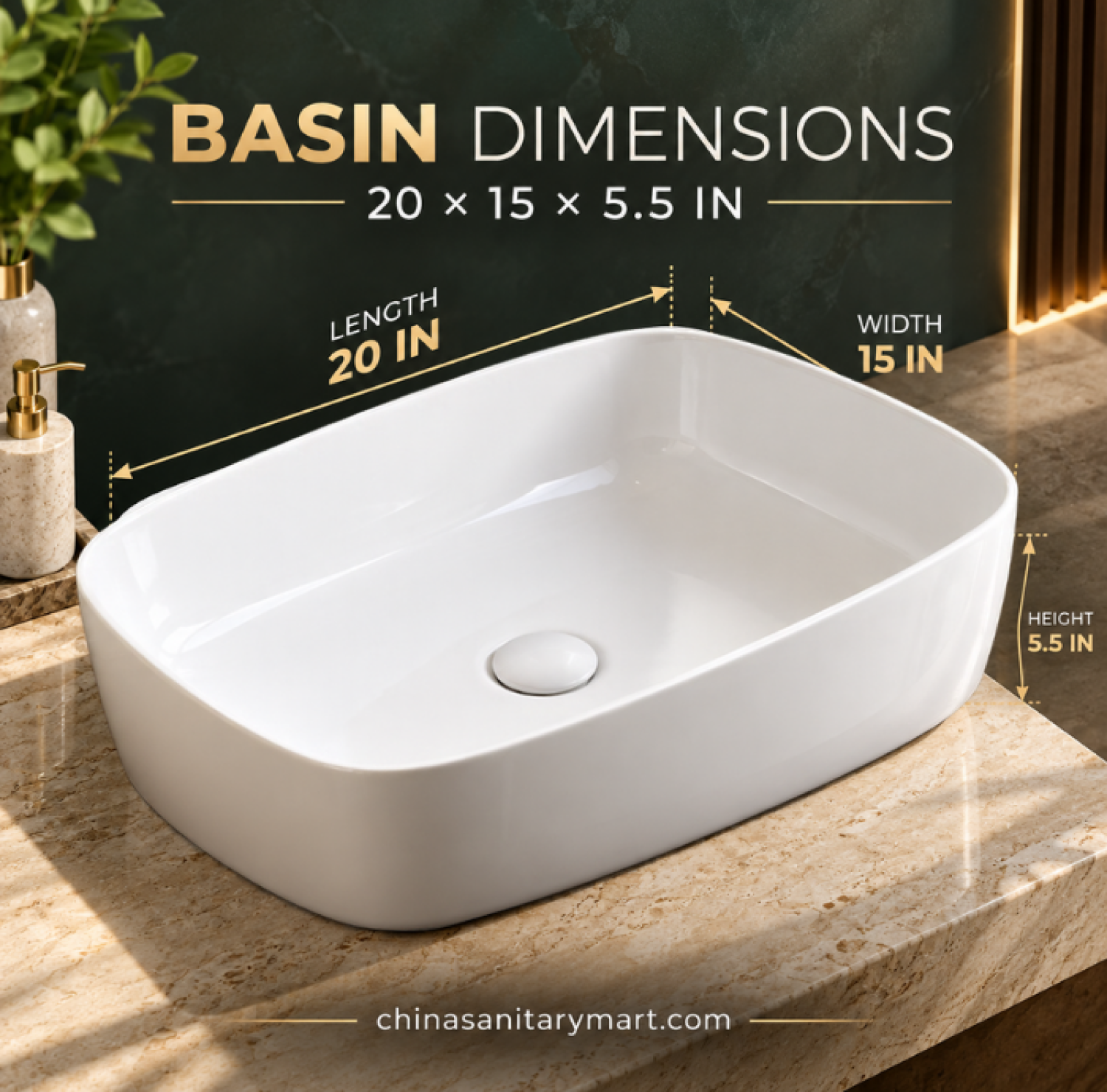 W-9673 premium counter top wash basin, 20x15x5.5 inch wash basin, modern countertop basin, premium bathroom vanity basin, contemporary wash basin Bangladesh