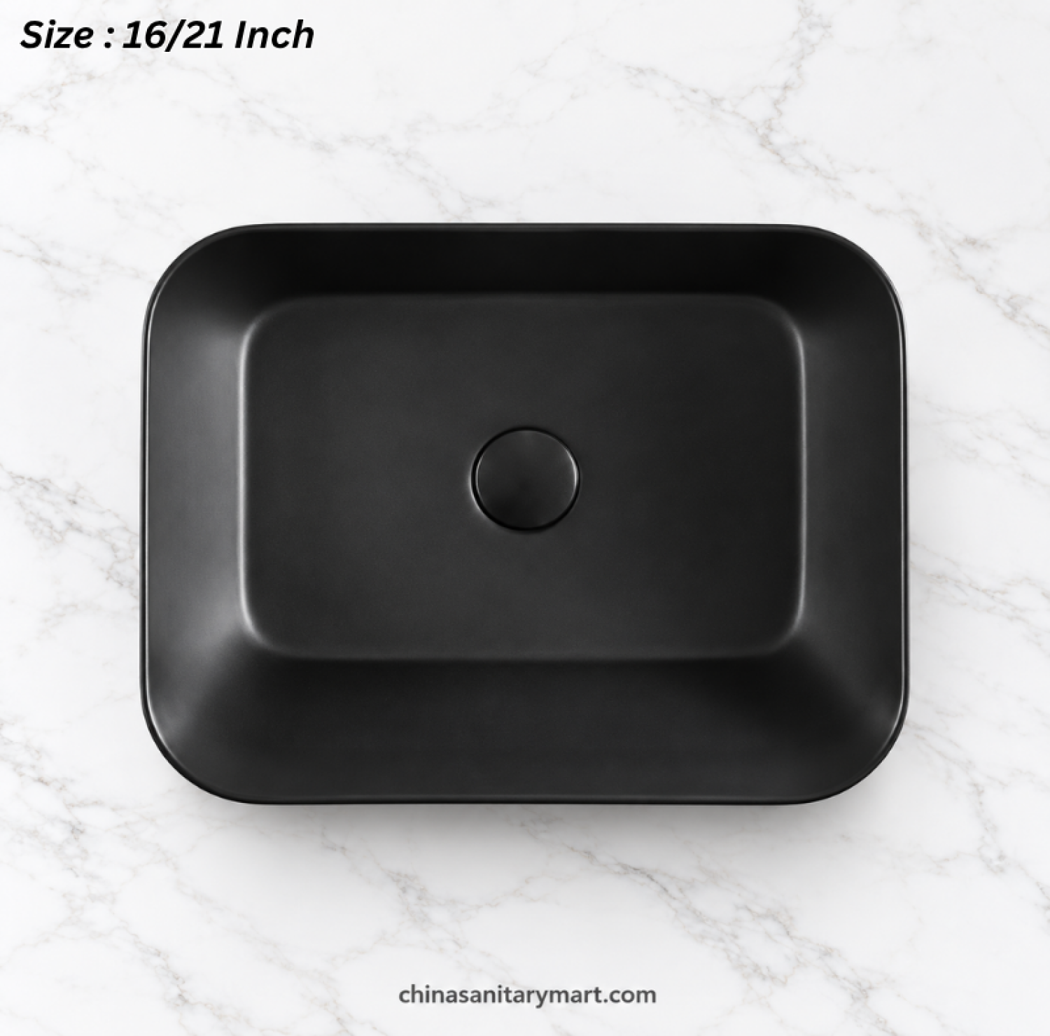 A160B black top basin, 16×21 inch rectangular wash basin, black countertop basin, modern black bathroom basin, 6 inch high black top basin
