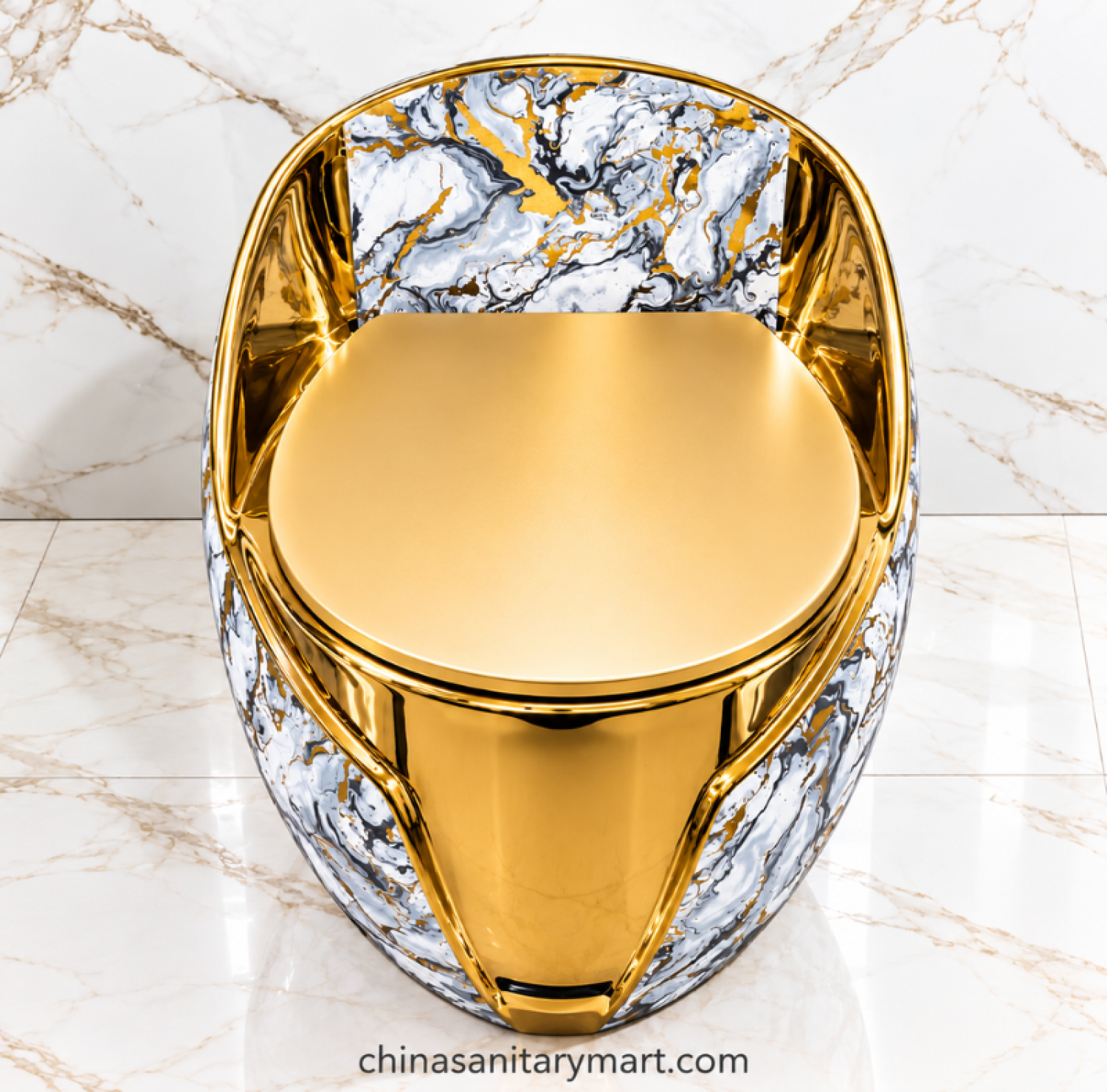 Ori 3047G-5 Tornado and Jet Flush commode, golden designer toilet, gold and marble pattern commode, luxury bathroom toilet, premium golden commode Bangladesh