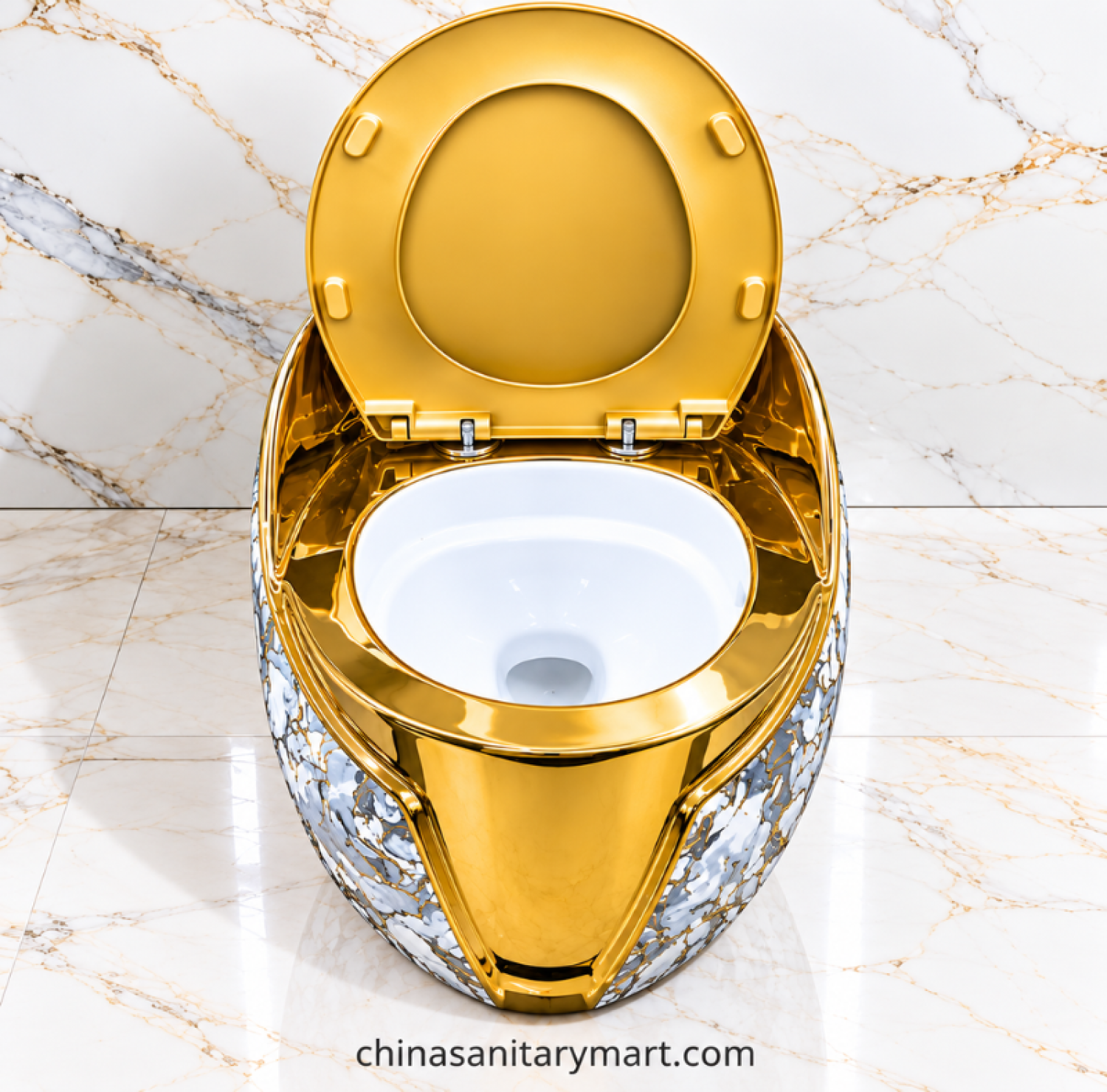 Ori 3047G-5 Tornado and Jet Flush commode, golden designer toilet, gold and marble pattern commode, luxury bathroom toilet, premium golden commode Bangladesh