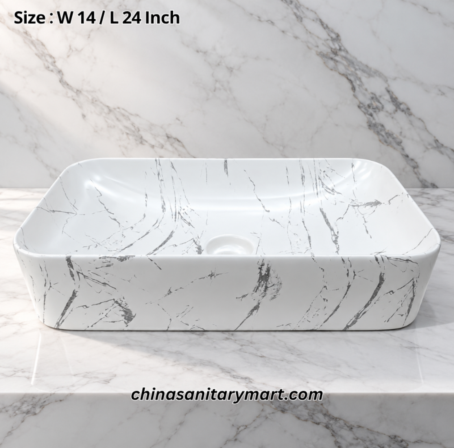 14x24 inch white marble shed rectangular top basin, white marble pattern wash basin, rectangular countertop basin, grey veined white basin, designer bathroom top basin