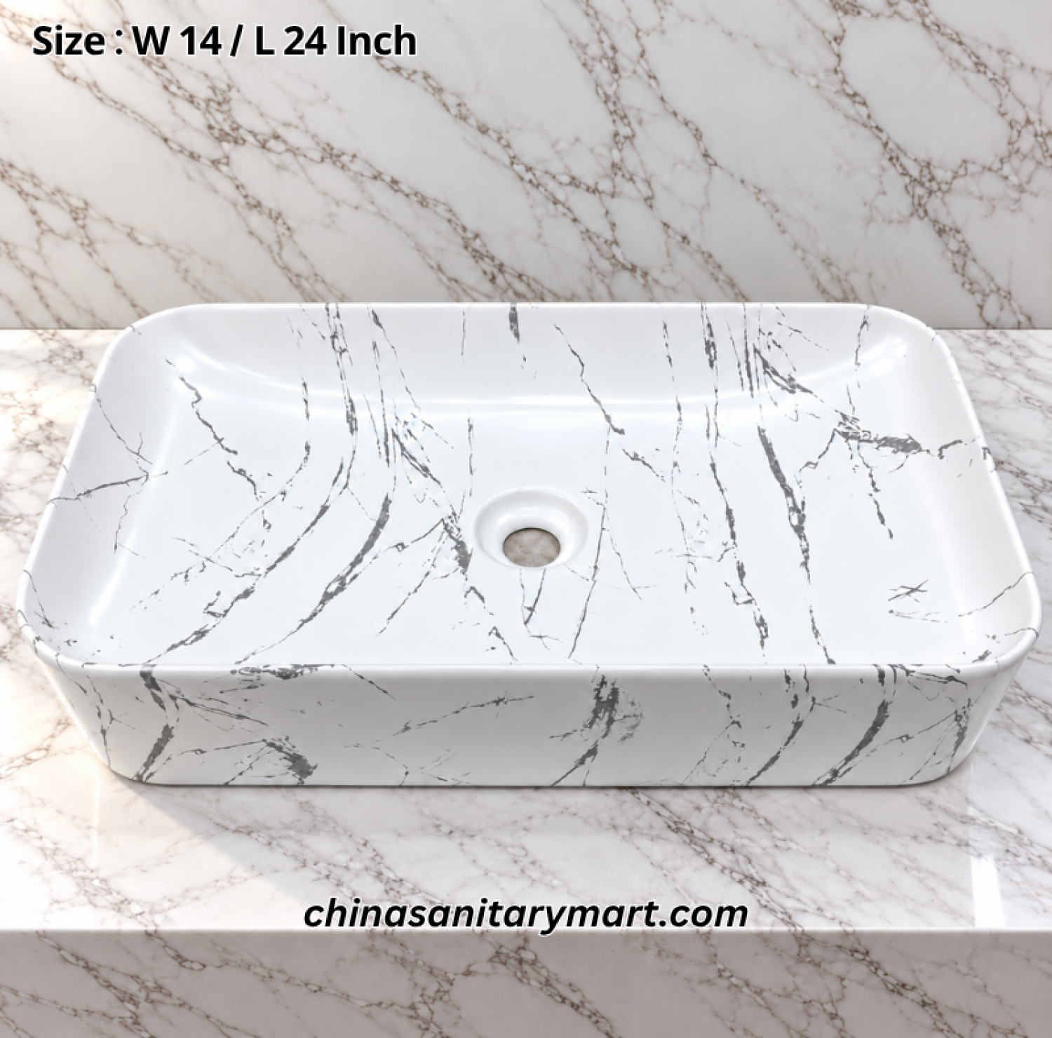 14x24 inch white marble shed rectangular top basin, white marble pattern wash basin, rectangular countertop basin, grey veined white basin, designer bathroom top basin