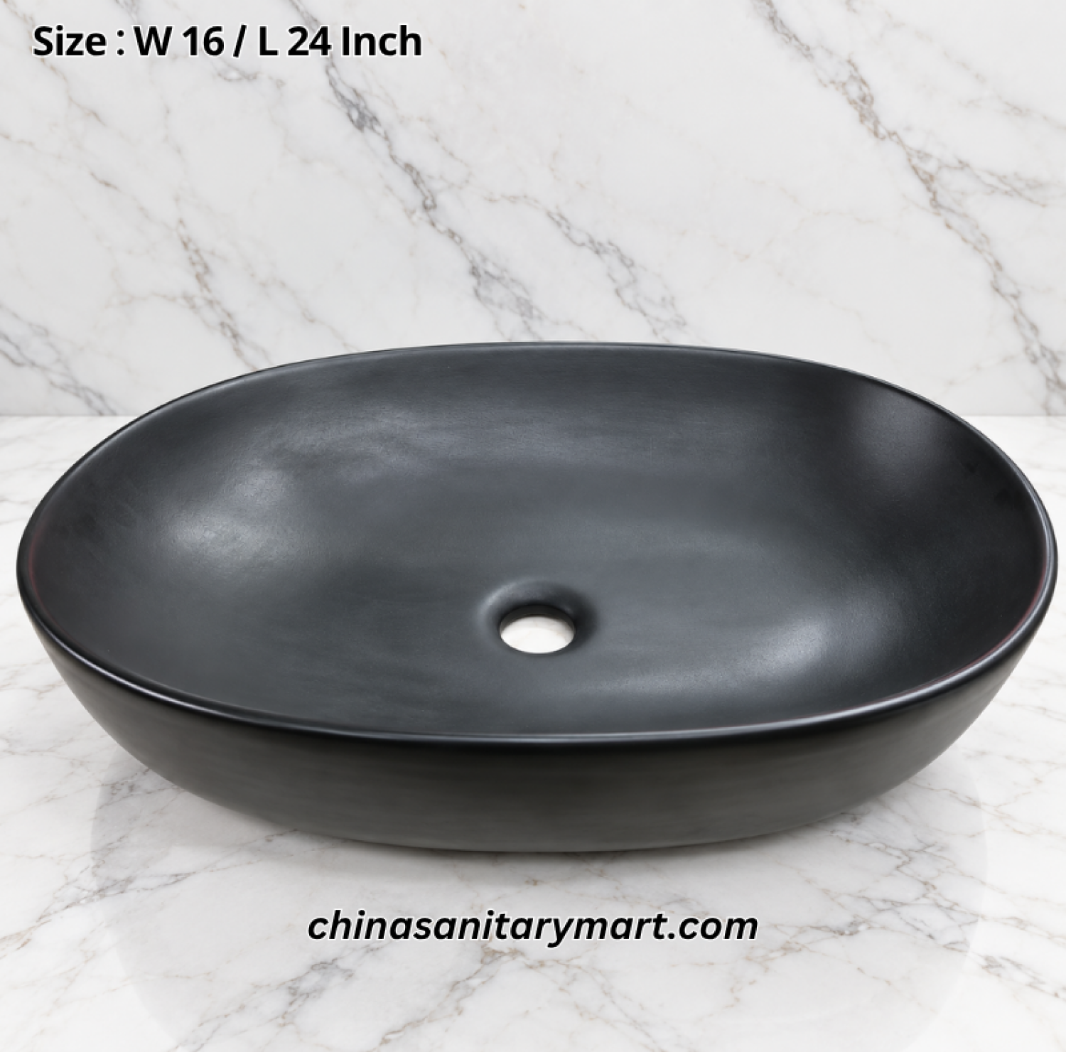 16x24 inch matte black top basin, oval black countertop wash basin, matte black bathroom basin, modern oval vanity basin, black top basin for contemporary bathrooms