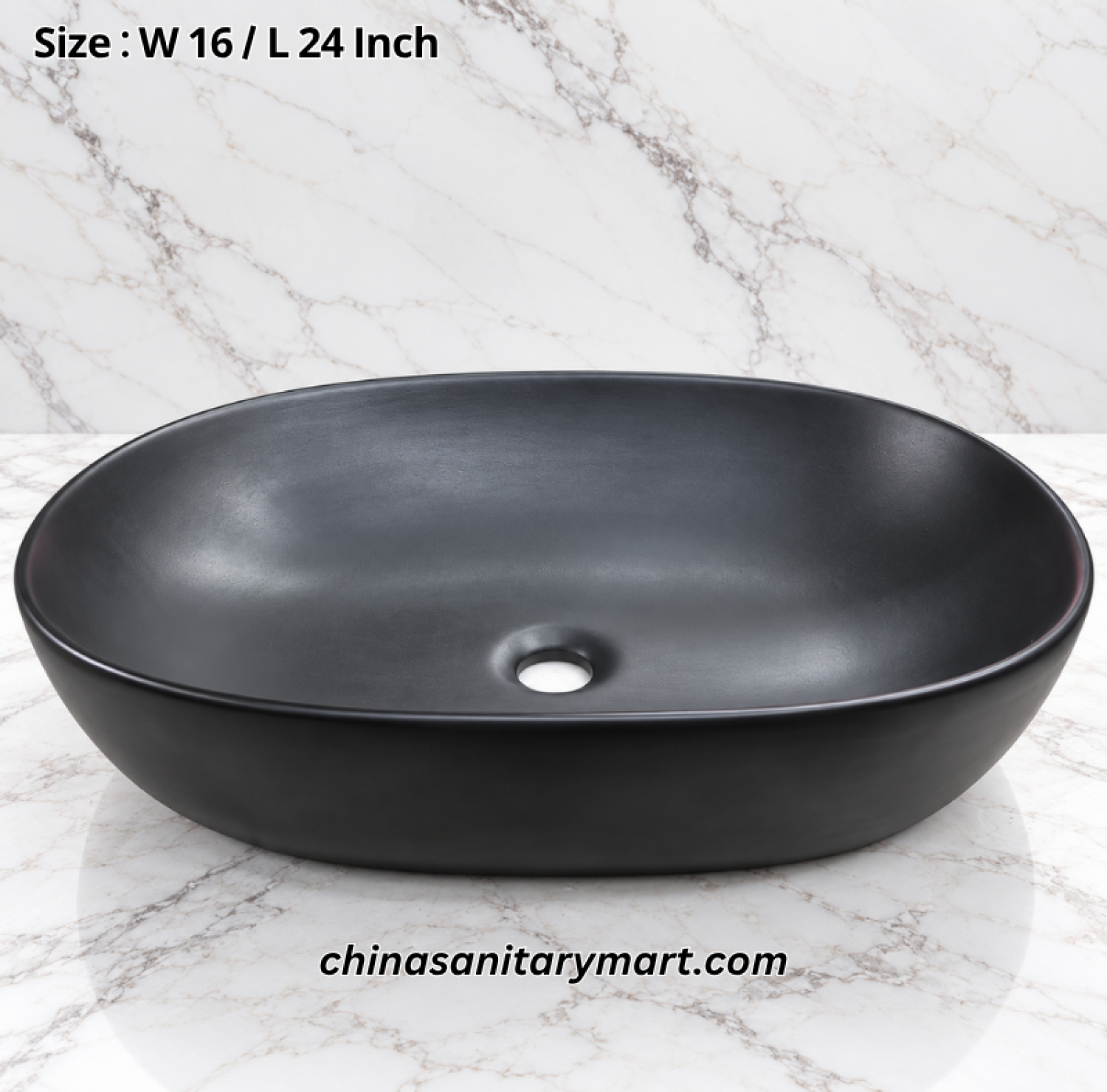 16x24 inch matte black top basin, oval black countertop wash basin, matte black bathroom basin, modern oval vanity basin, black top basin for contemporary bathrooms