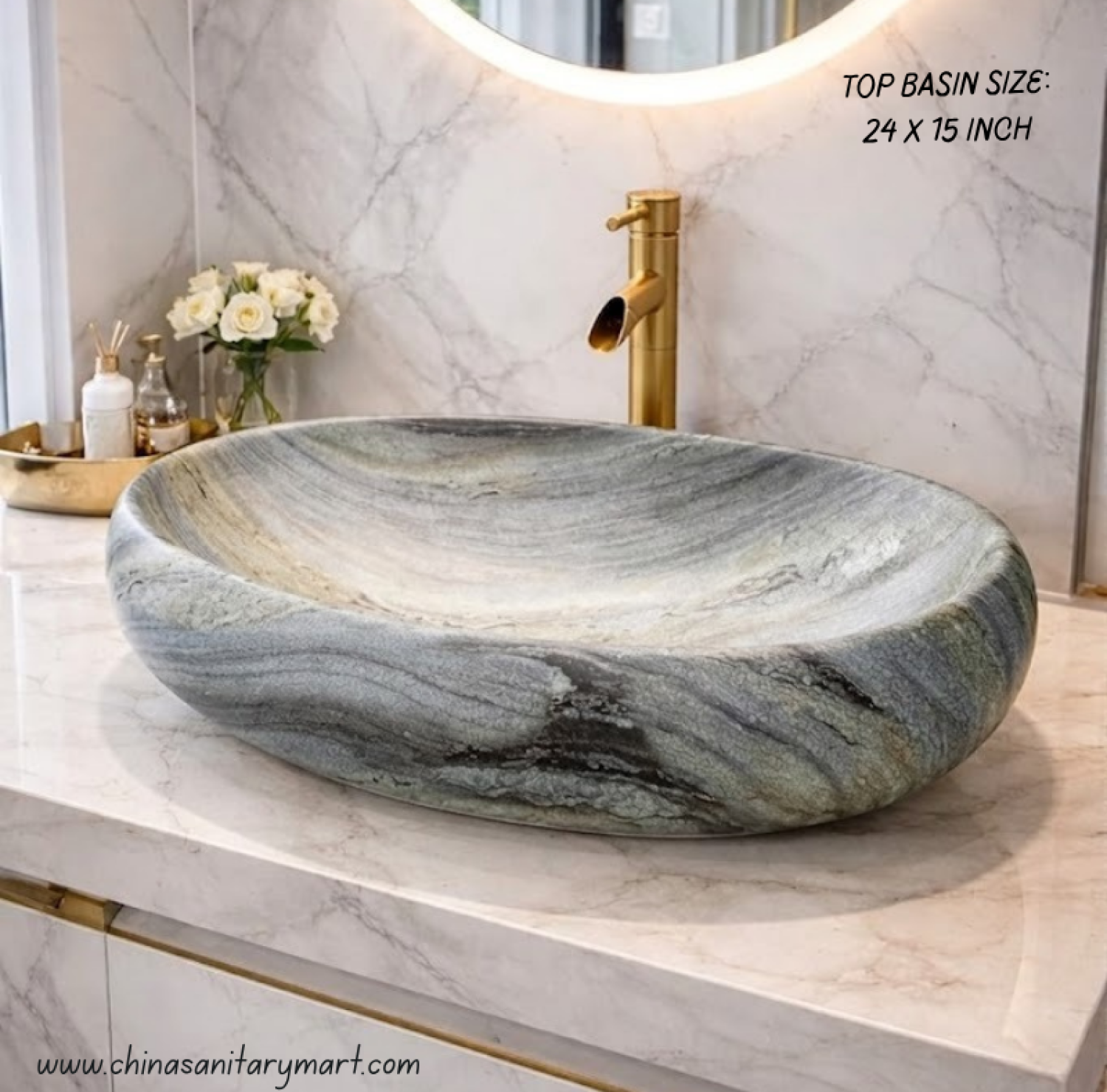 Luxury Grey  Marble top Basin