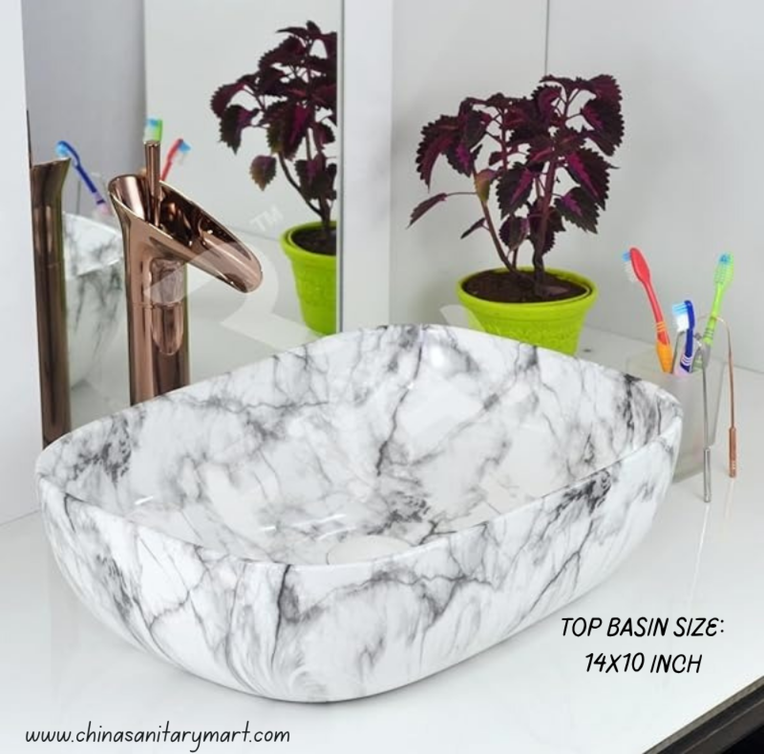 Carrara Marble Pattern top Basin 14x10"