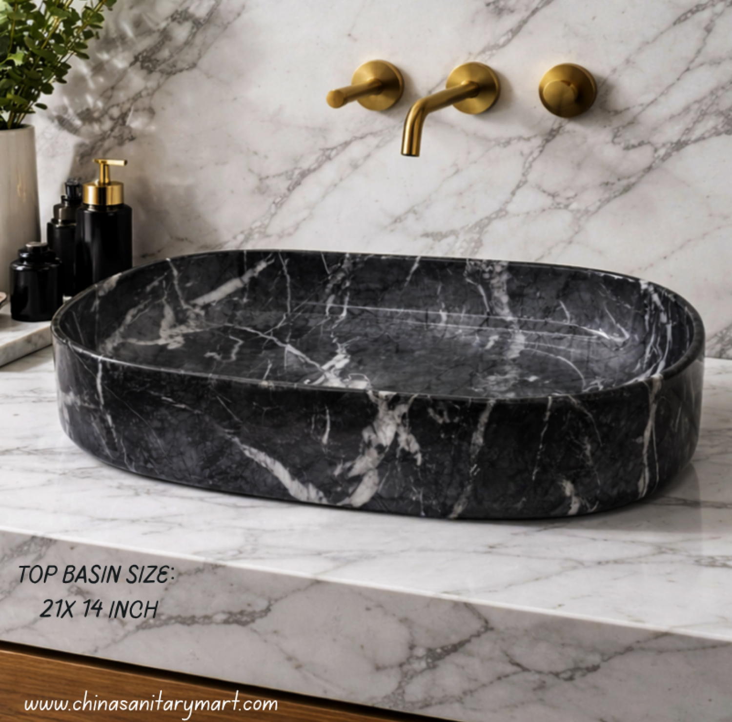 Black marble basin top wash basin,  21x14 inch
