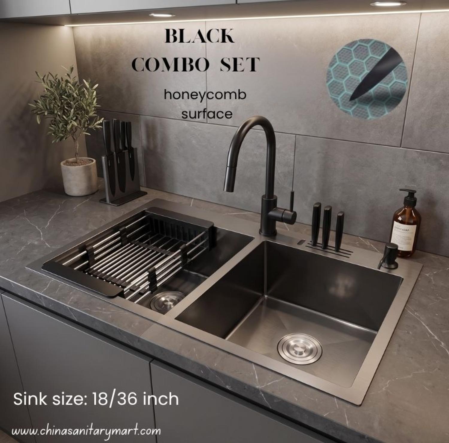 doublebowlsink, sink, kitchensink, blacksink, sinkcombo, 36inchsink, 18/36 inch sink back, honeycomb