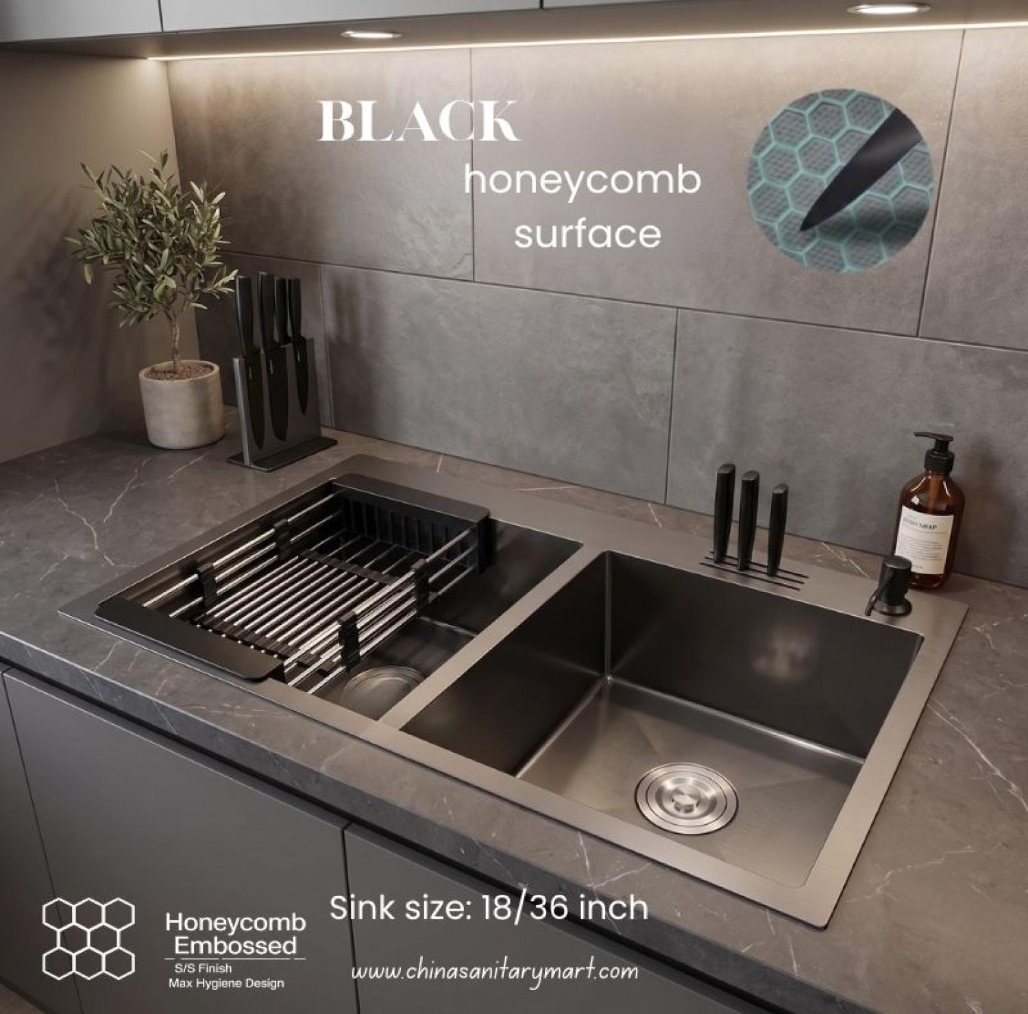 sink,kitchensink,blacksink,sinkcombo,36inchsink,handmadesink, 18/36 sink, black, honeycomb