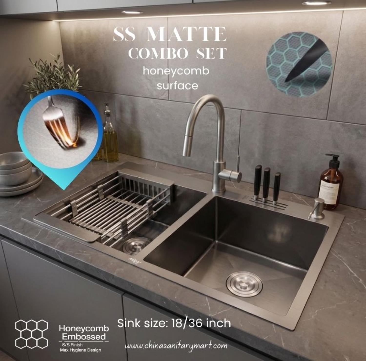 sink,kitchensink,blacksink,sinkcombo,36inchsink,handmadesink,18/36 Inch Sink matte, honeycomb