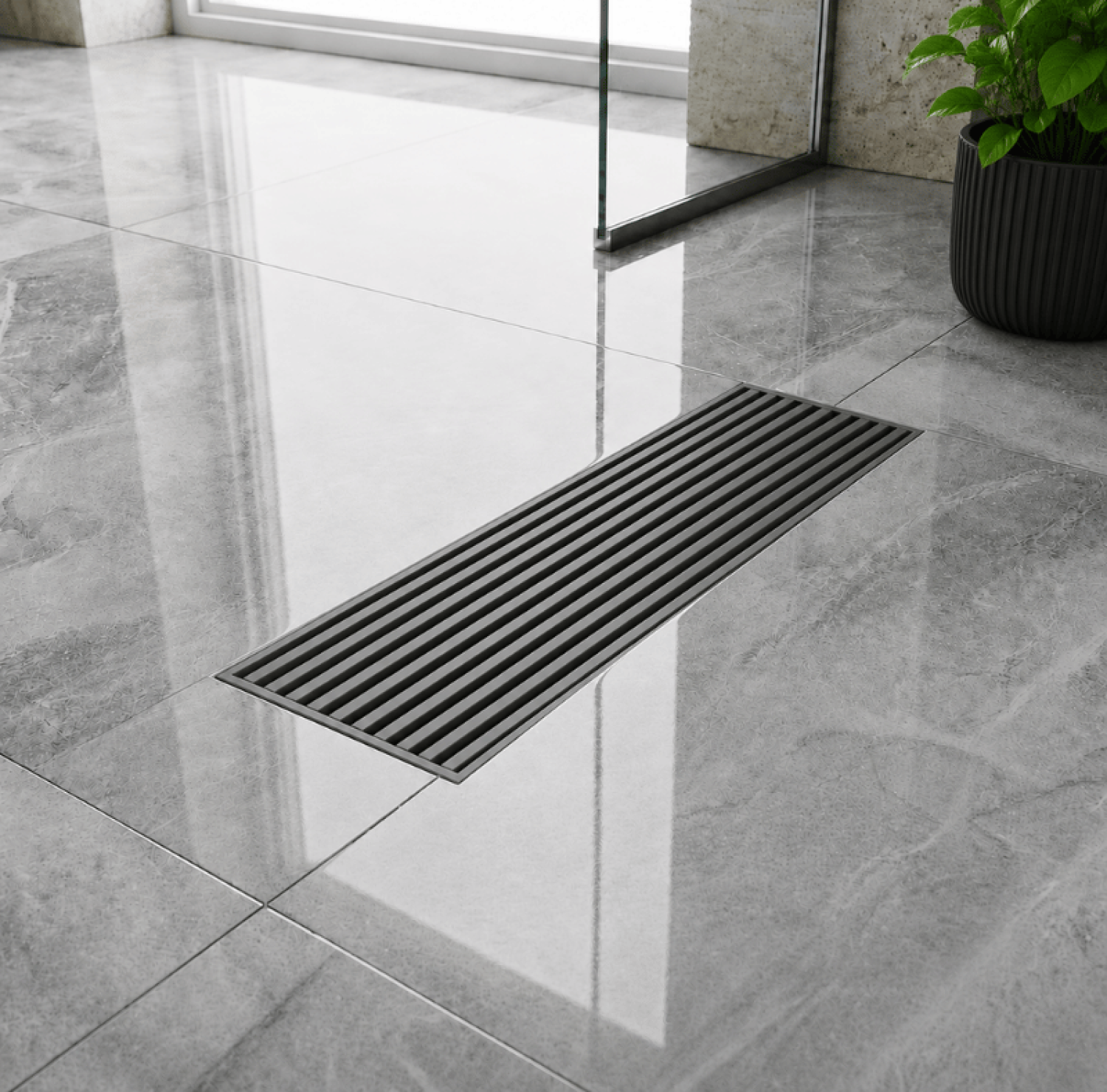 Buy SS Bathroom Drain 8x3 Inch Matte Grey FT Net. Premium stainless steel linear floor drain with anti-clog FT net, fast drainage, rust-resistant construction, and elegant matte grey finish.