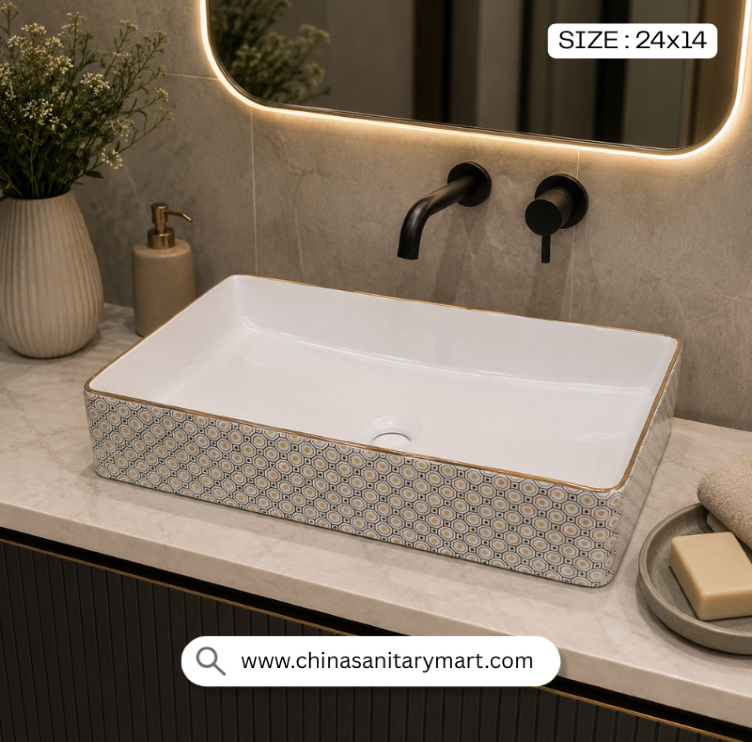 Top Basin CT 1424, CT 1424 Basin, Countertop Basin, Top Basin, Luxury Wash Basin, Rectangular Basin, Ceramic Wash Basin, Designer Basin, Decorative Basin, Premium Bathroom Basin, Modern Basin, Table Top Basin, Vanity Basin