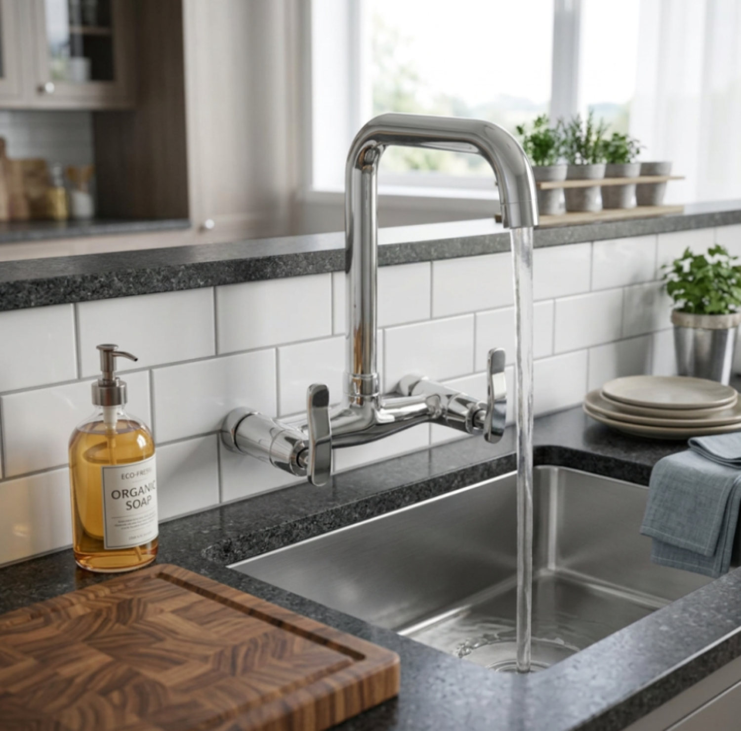 Nushan Sink Mixer, MSM-1250, Wall Mount Sink Mixer, Dual Lever Kitchen Faucet, Kitchen Mixer Tap, Brass Sink Mixer, Chrome Kitchen Faucet, Wall Mounted Faucet, Kitchen Tap Bangladesh, Premium Kitchen Mixer