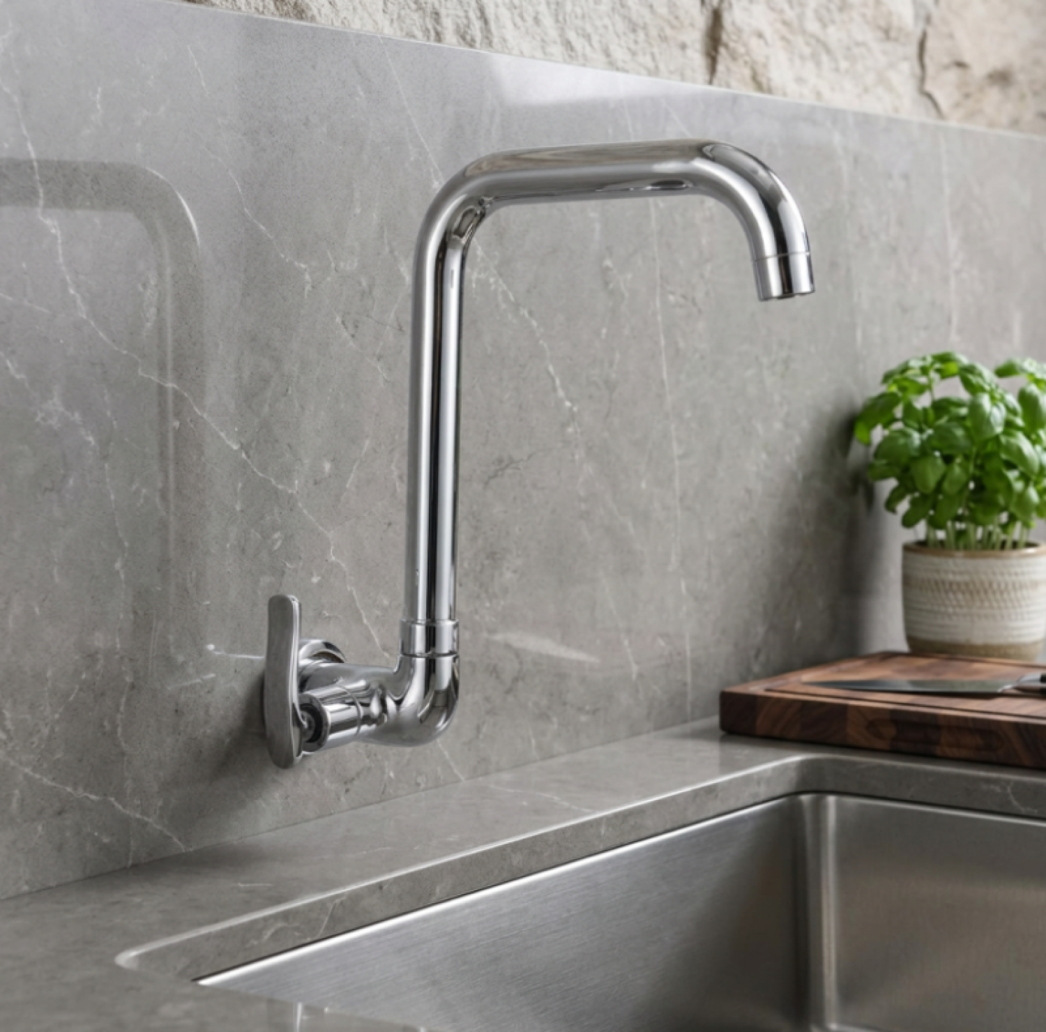 Nushan Sink Tap, MSC 1002, Wall Mount Swan Tap, Swan Neck Kitchen Faucet, Kitchen Sink Tap Bangladesh, Chrome Kitchen Faucet, Brass Kitchen Tap, Wall Mounted Kitchen Faucet, Premium Sink Tap, Kitchen Mixer Tap, Modern Kitchen Faucet