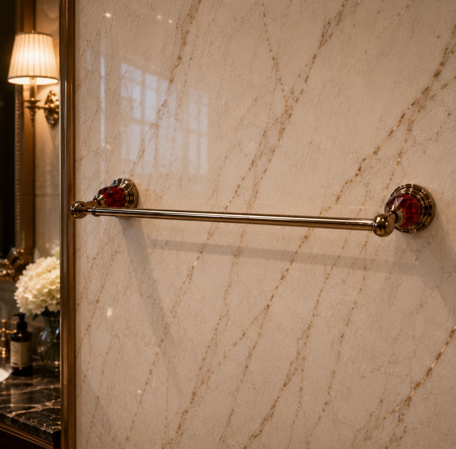 Ruby Red Marble Towel Rail, Ruby Red Towel Rail 23 Inch, Antique Gold Towel Rail, Luxury Bathroom Towel Holder, Crystal Marble Towel Rail, Wall Mounted Towel Bar, Premium Bathroom Accessories, Designer Towel Rack, Luxury Towel Holder