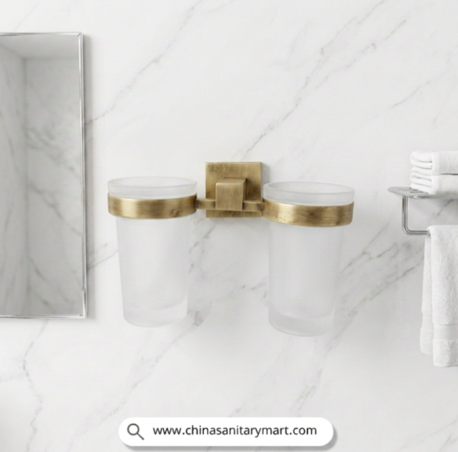 IM Double Brush Holder Antique, Antique Brush Holder, Double Toothbrush Holder, Wall Mounted Toothbrush Holder, Antique Bathroom Accessories, Frosted Glass Tumbler Holder, Dual Cup Brush Holder, Toothbrush and Toothpaste Holder