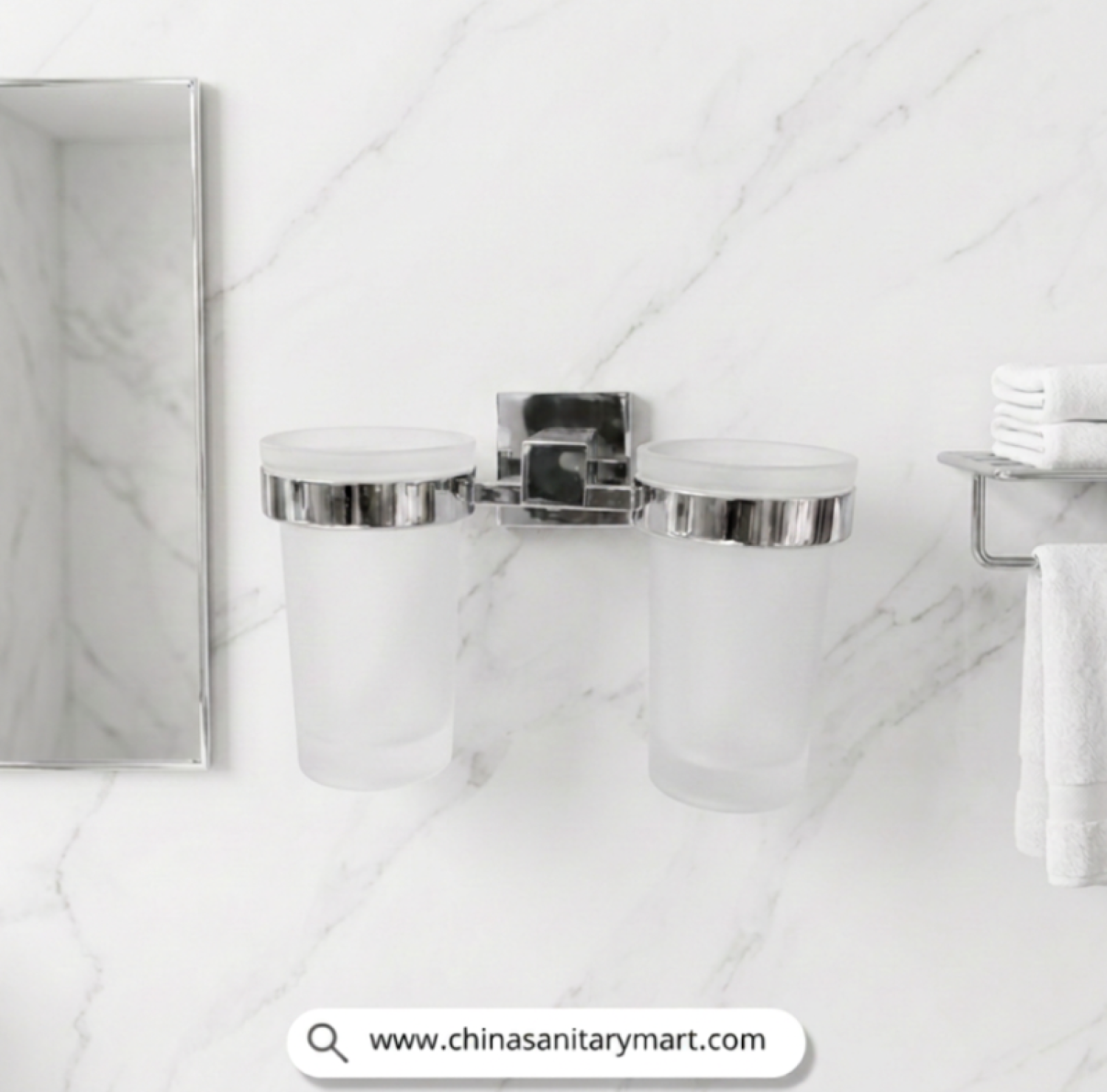 IM Double Brush Holder CP, Chrome Polished Brush Holder, Double Toothbrush Holder, Wall Mounted Toothbrush Holder, CP Bathroom Accessories, Frosted Glass Tumbler Holder, Dual Cup Brush Holder, Toothbrush and Toothpaste Holder